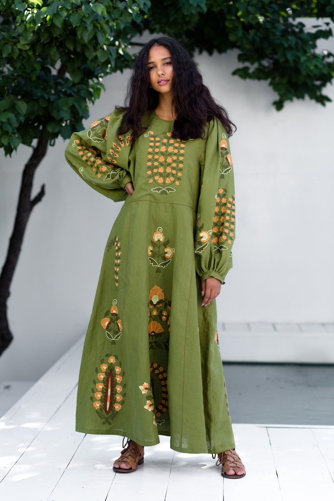 Bohemian summer dress Floral embroidery Patchouli