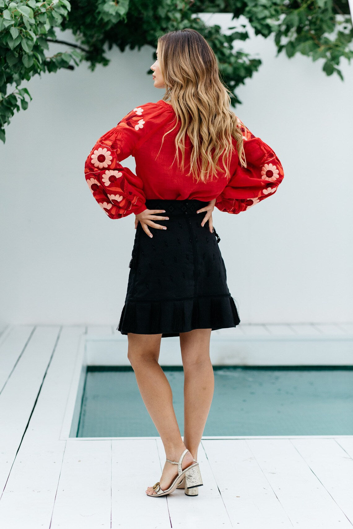 Ethnic boho blouse and skirt set Custom embroidered linen clothing