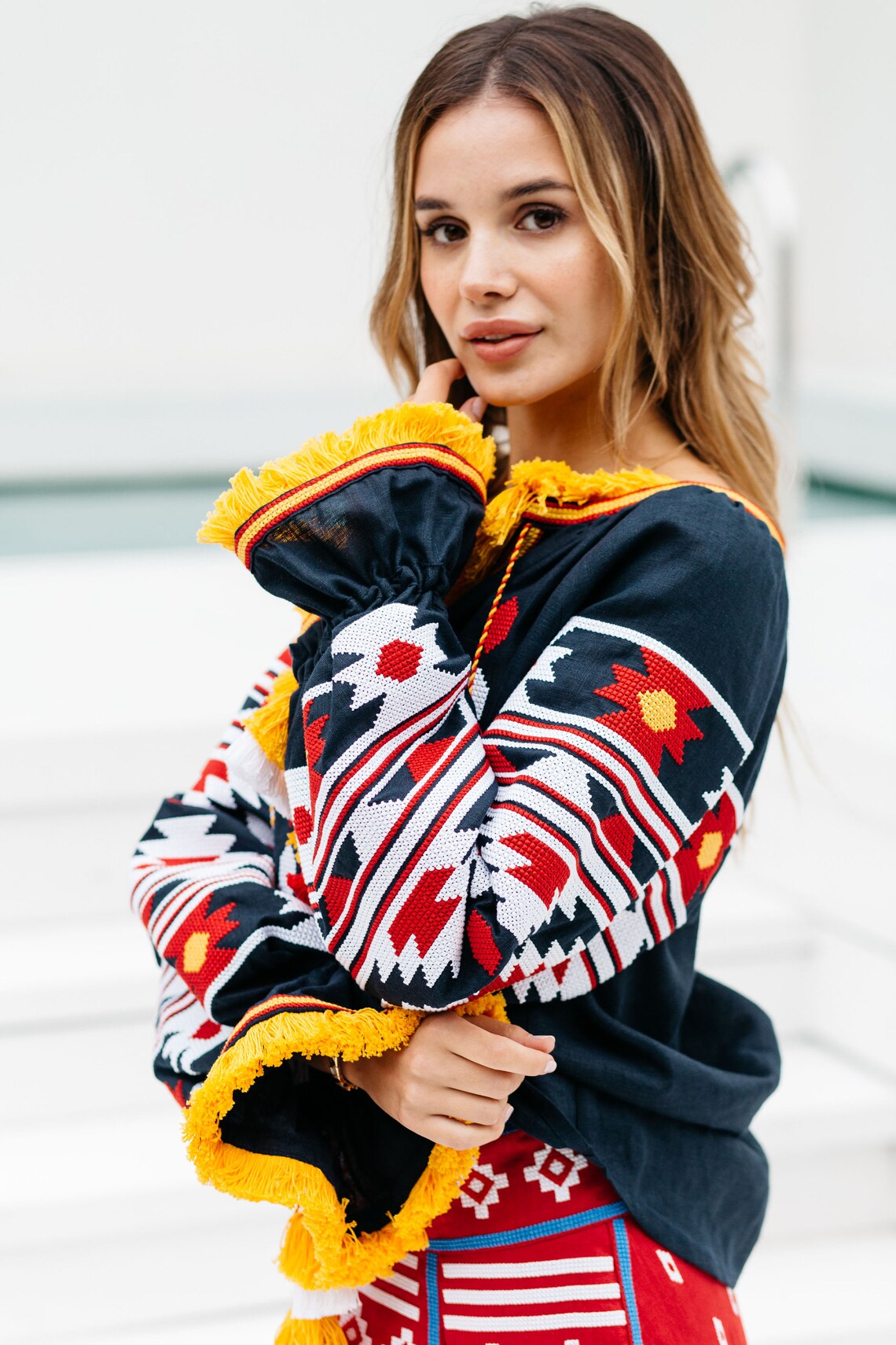 Linen boho blouse Embroidered loose top