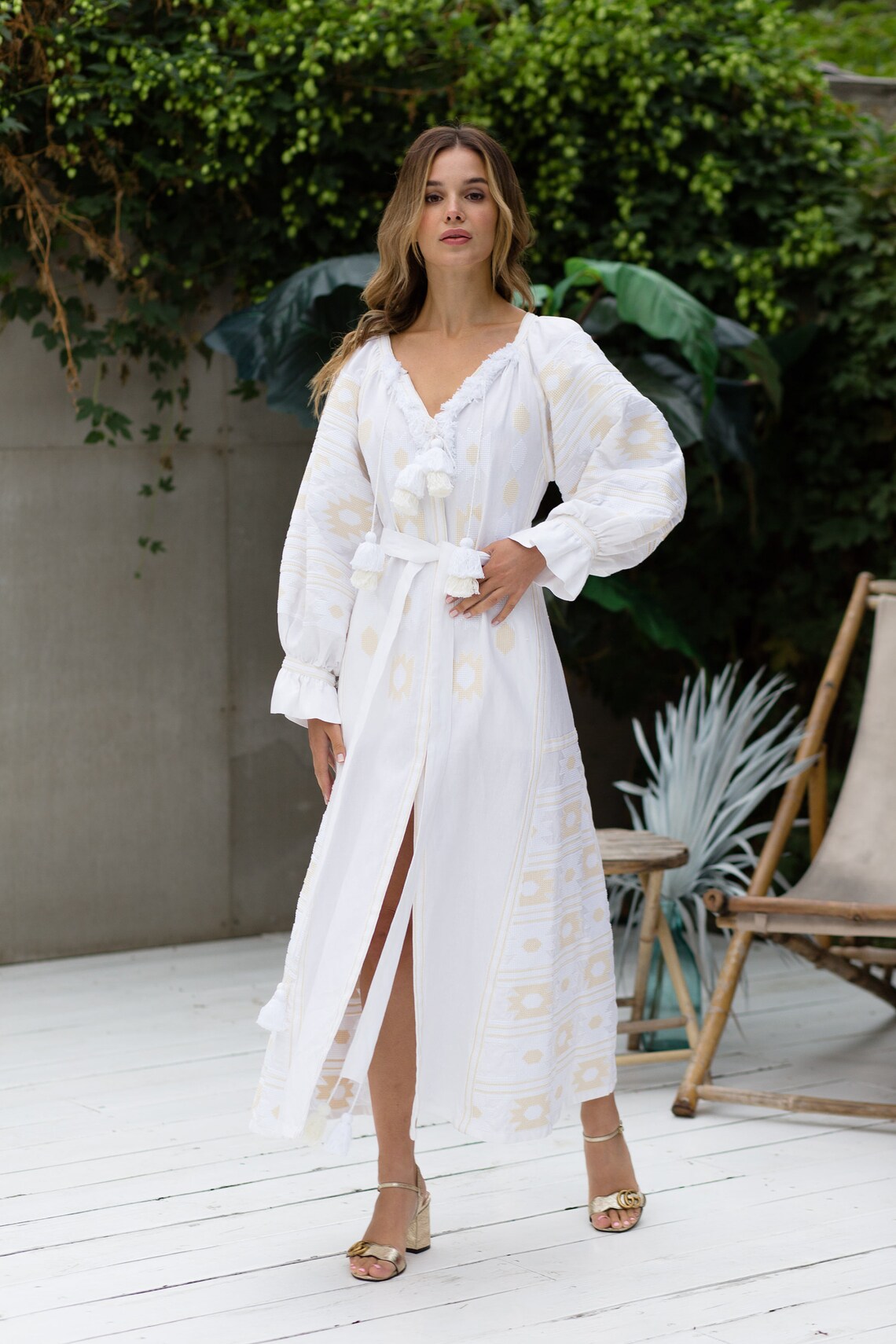 White boho wedding dress Embroidered linen resort clothing XL / Midi White boho wedding dress Embroidered linen resort clothing XL / Midi