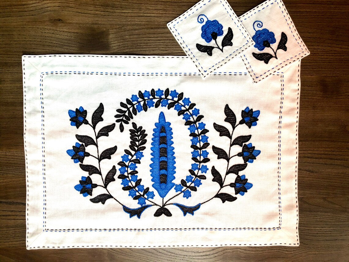 Dinner embroidered placemats and coasters Dinner birthday gift