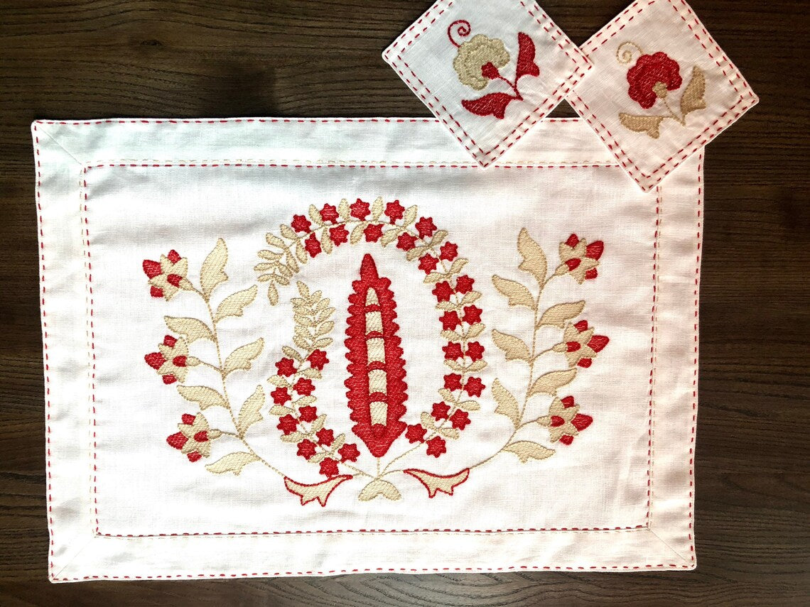 Dinner embroidered placemats and coasters Dinner birthday gift