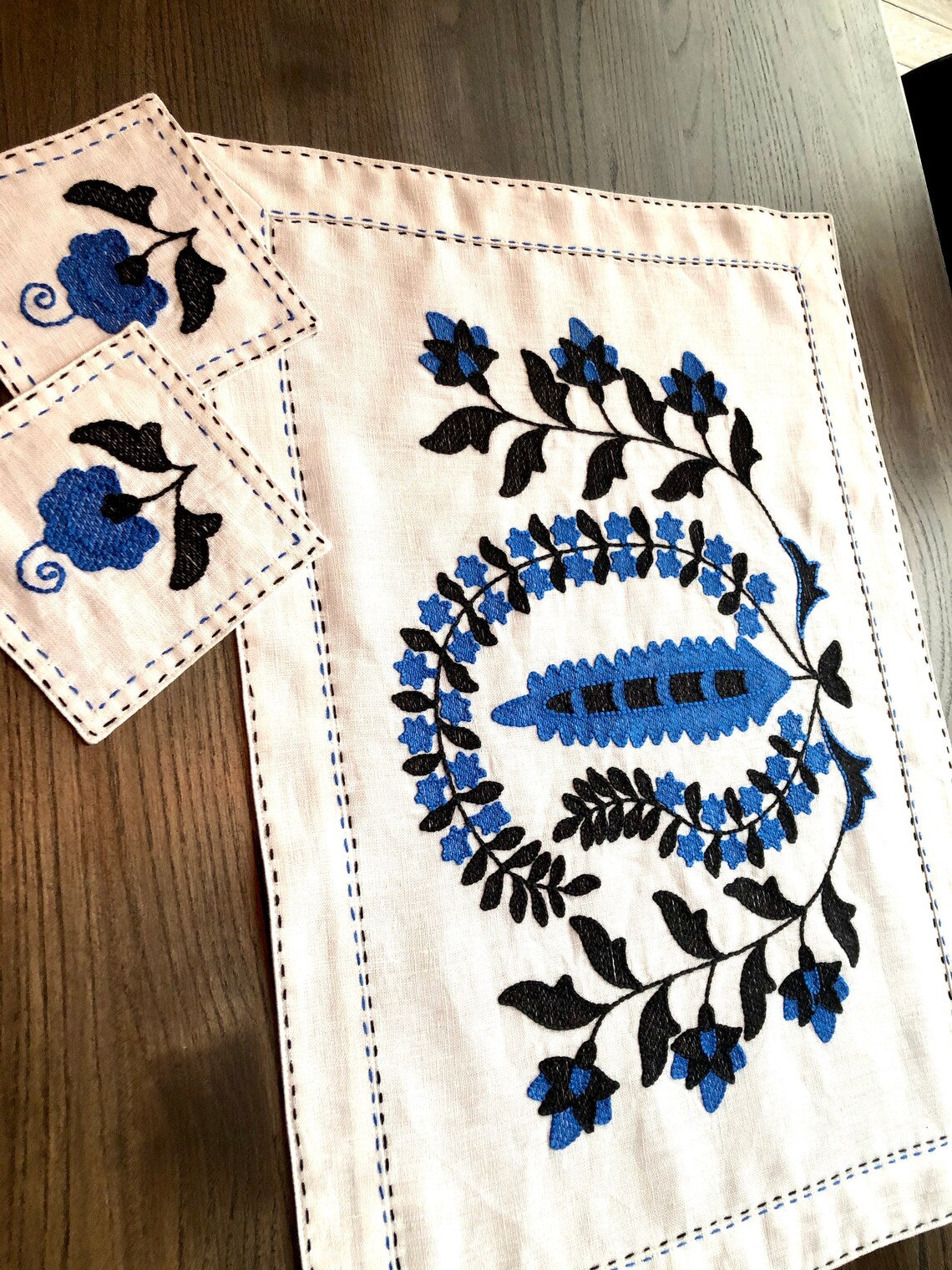 Dinner embroidered placemats and coasters Dinner birthday gift