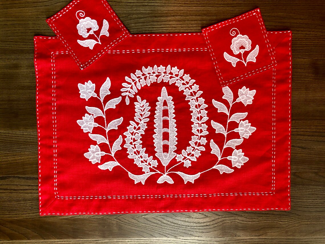 Dinner embroidered placemats and coasters Dinner birthday gift