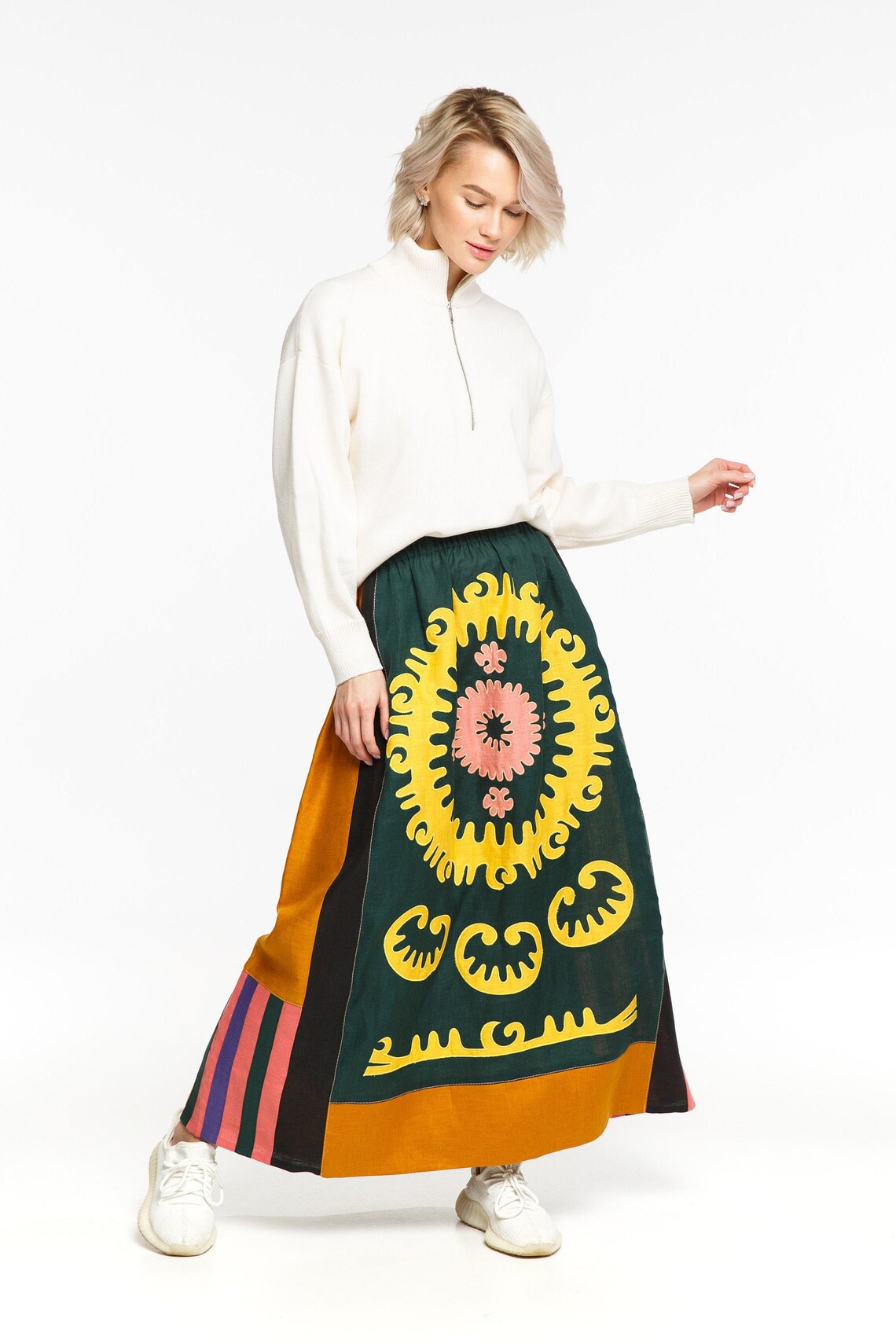 Embroidered skirt high waist Ethnic embroidery Santal