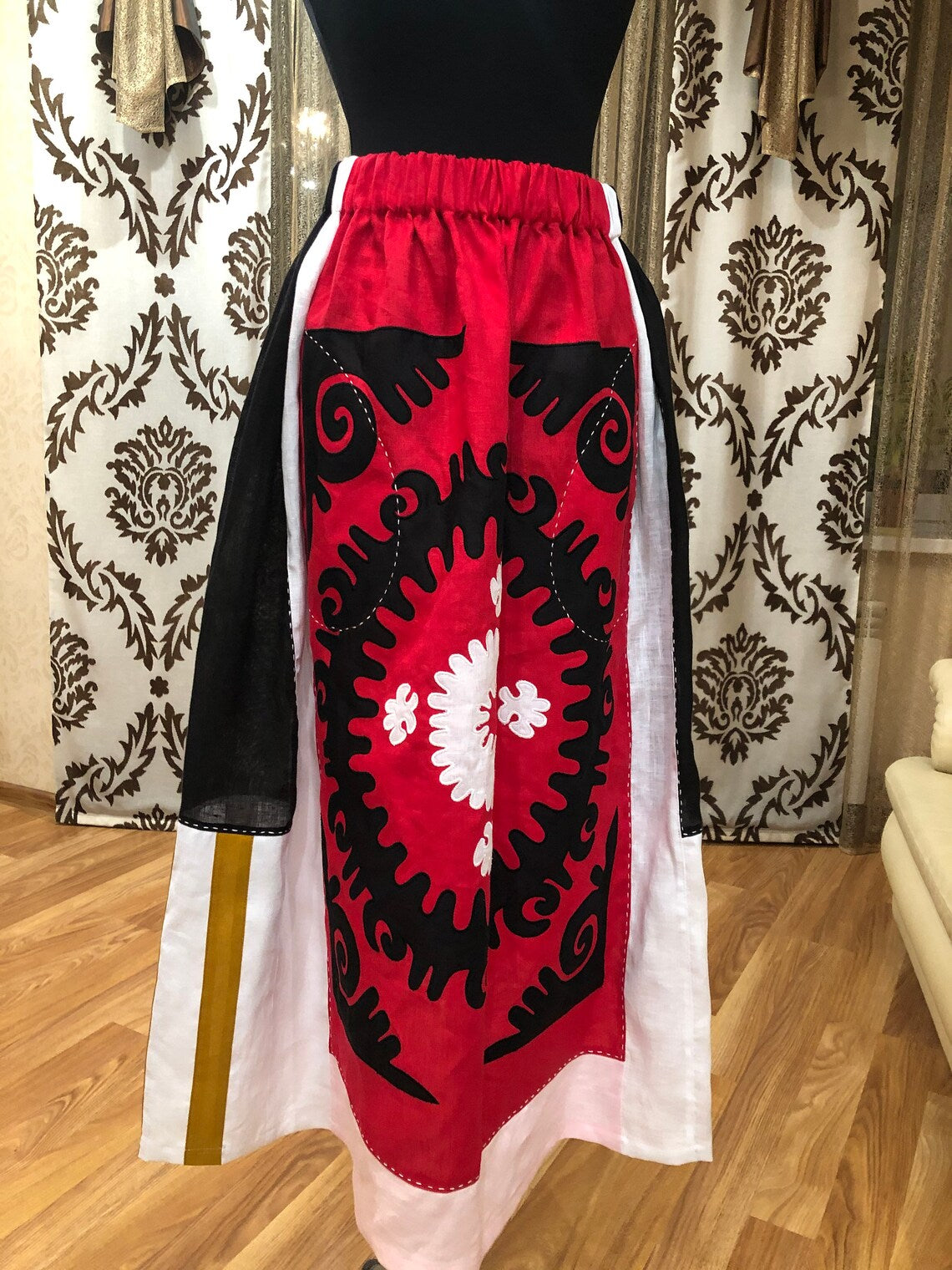 Embroidered skirt high waist Ethnic santal embroidery