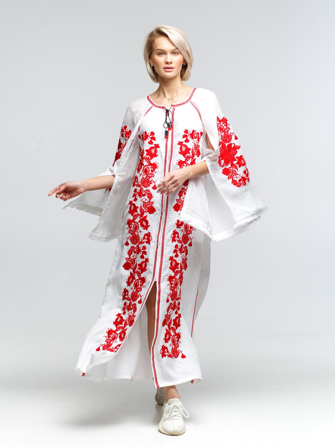 Open sleeves embroidered wedding boho dress Designer kaftan