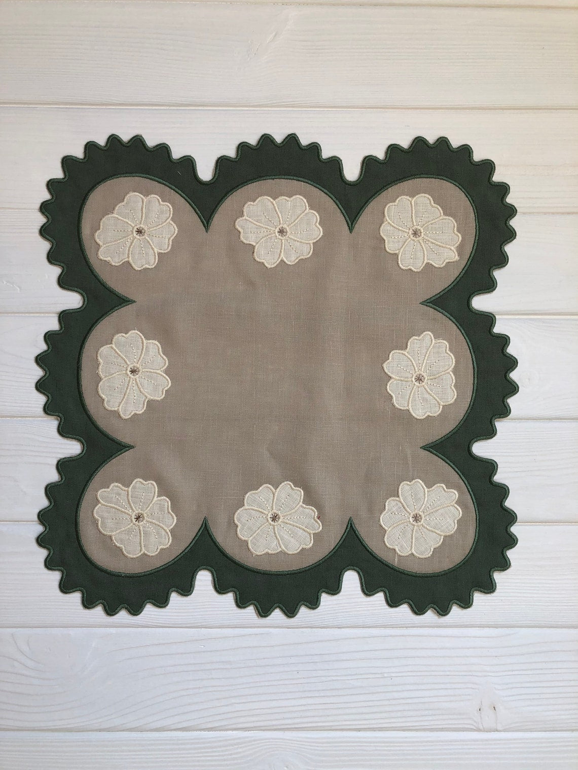 Wave scallop embroidered linen napkins Organic gift