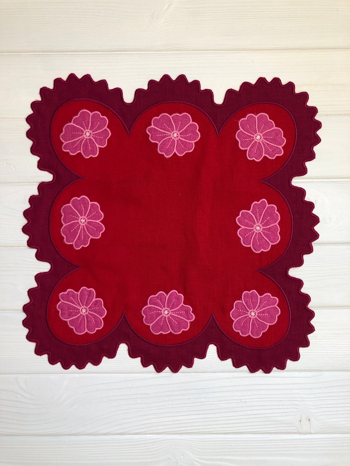 Wave scallop embroidered linen napkins Organic gift