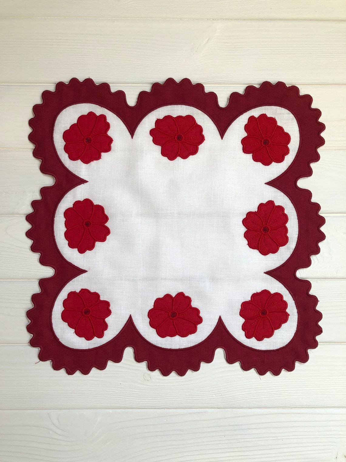 Wave scallop embroidered linen napkins Organic gift