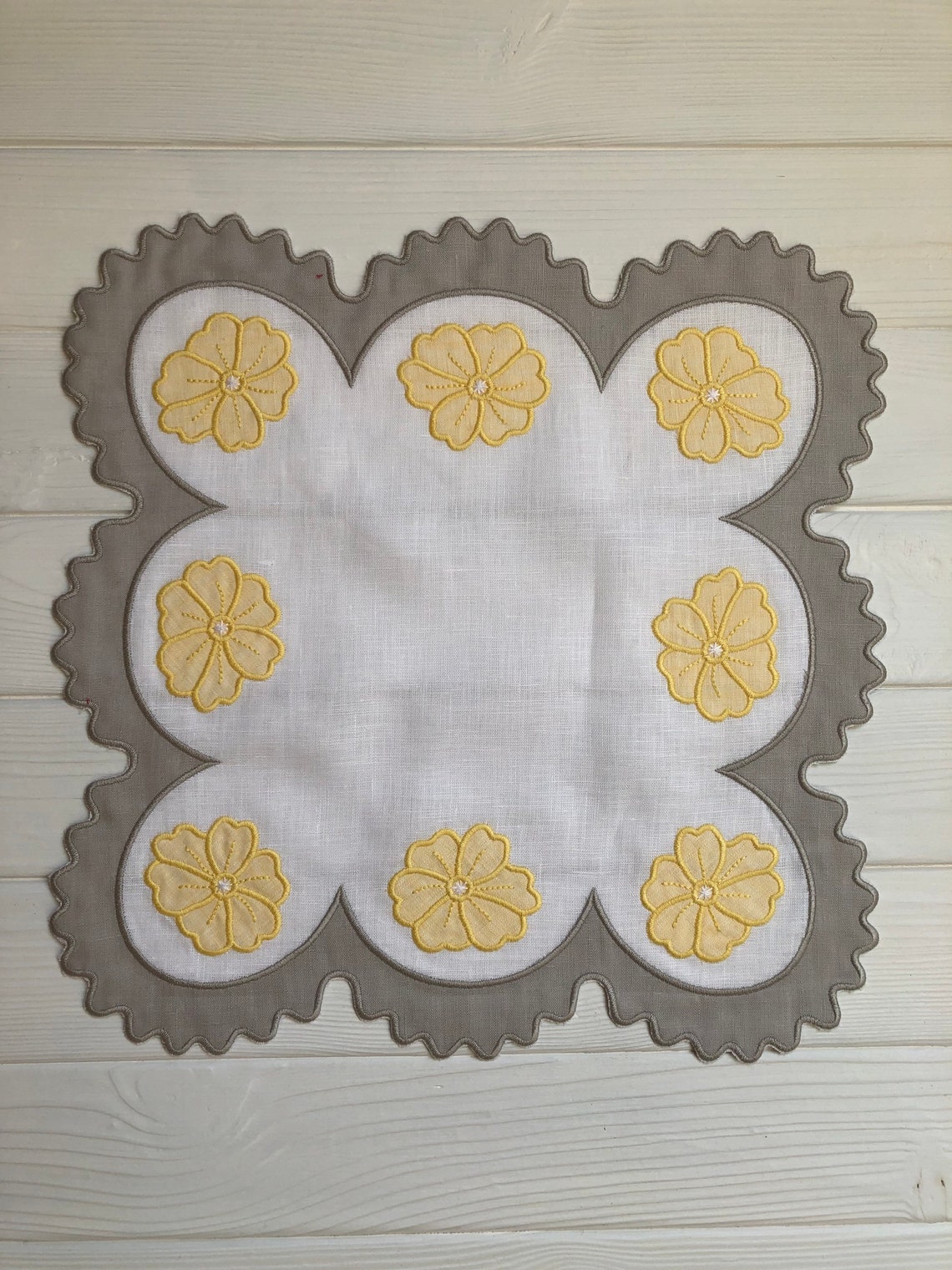 Wave scallop embroidered linen napkins Organic gift