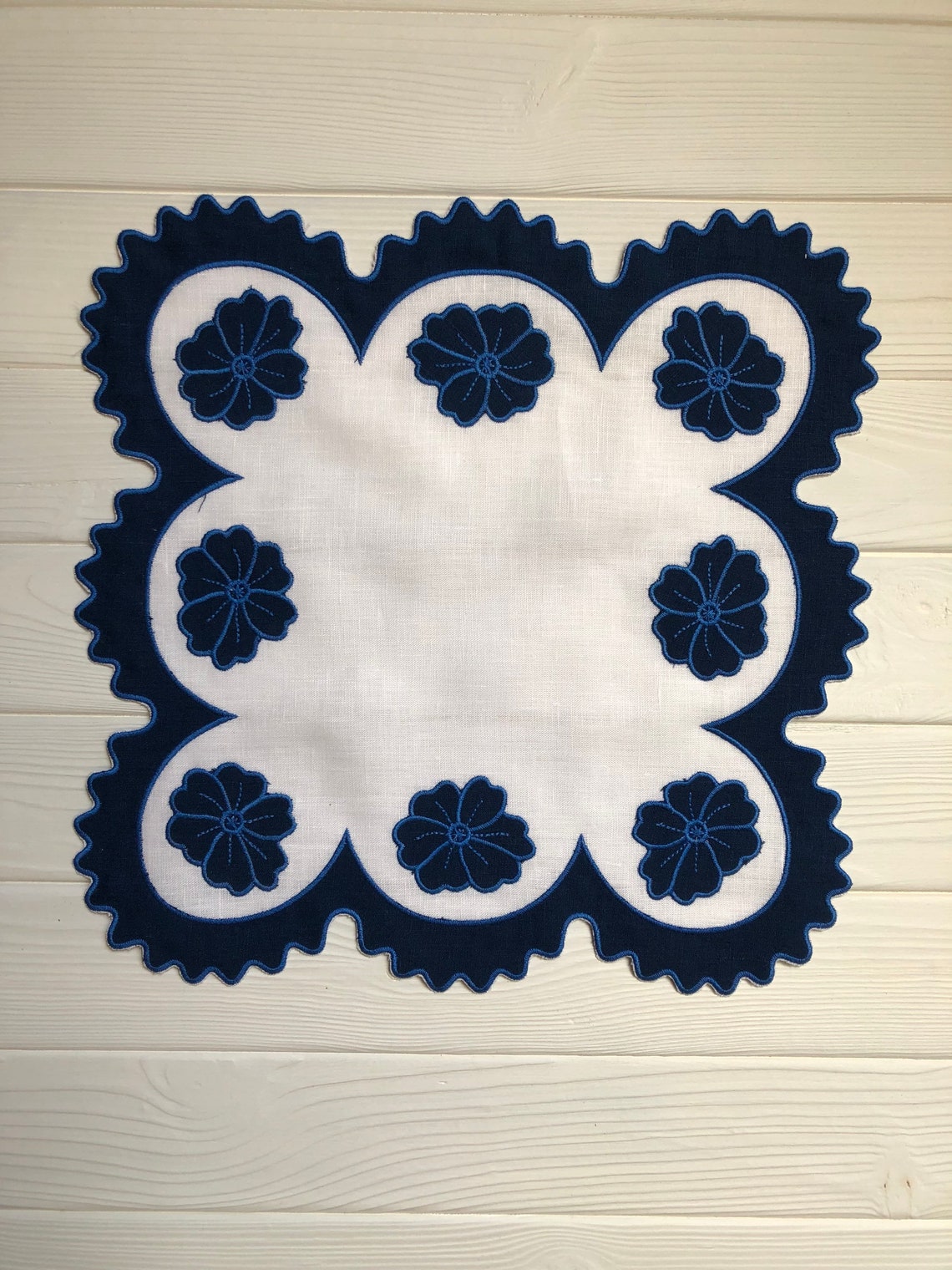 Wave scallop embroidered linen napkins Organic gift