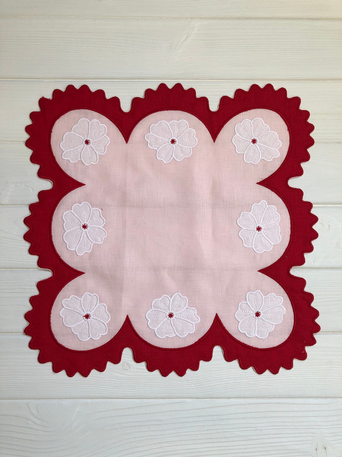 Wave scallop embroidered linen napkins Organic gift