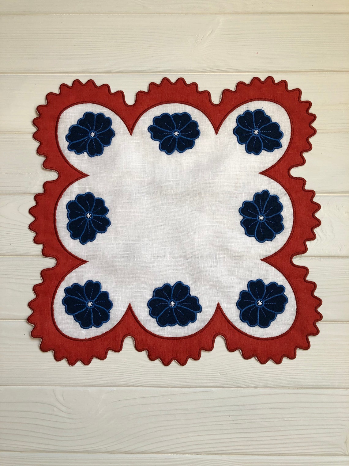 Wave scallop embroidered linen napkins Organic gift