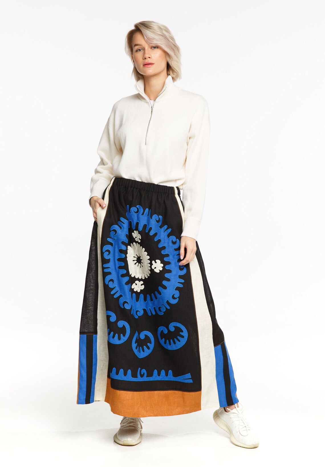 Embroidered skirt high waist Ethnic embroidery Santal