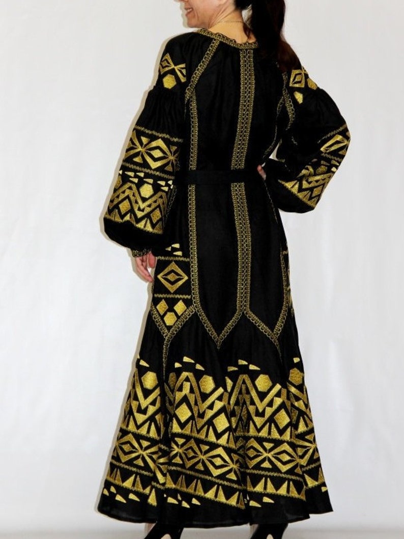 Vyshyvanka linen dress with ethnic abstract embroidery