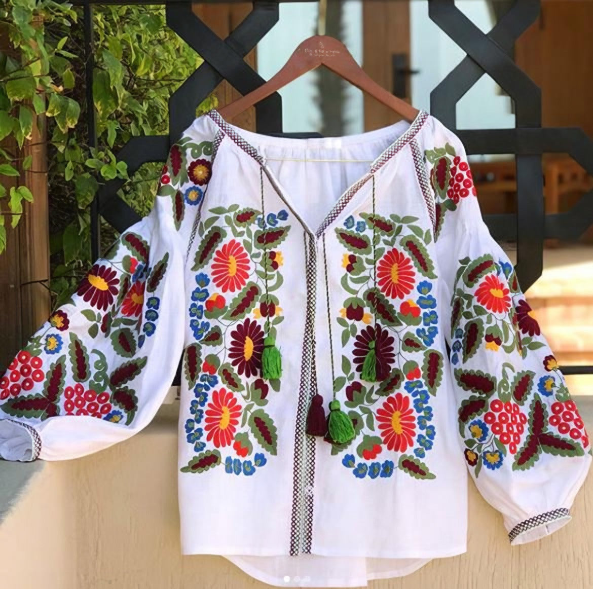 Fashion boho blouse Vyshyvanka with floral embroidery Bohemian embroidered shirt top