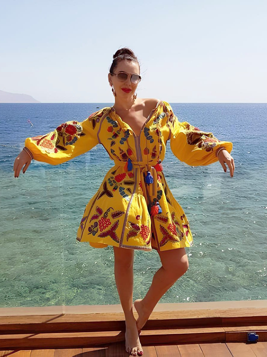 Fashion embroidered bohemian mini dress