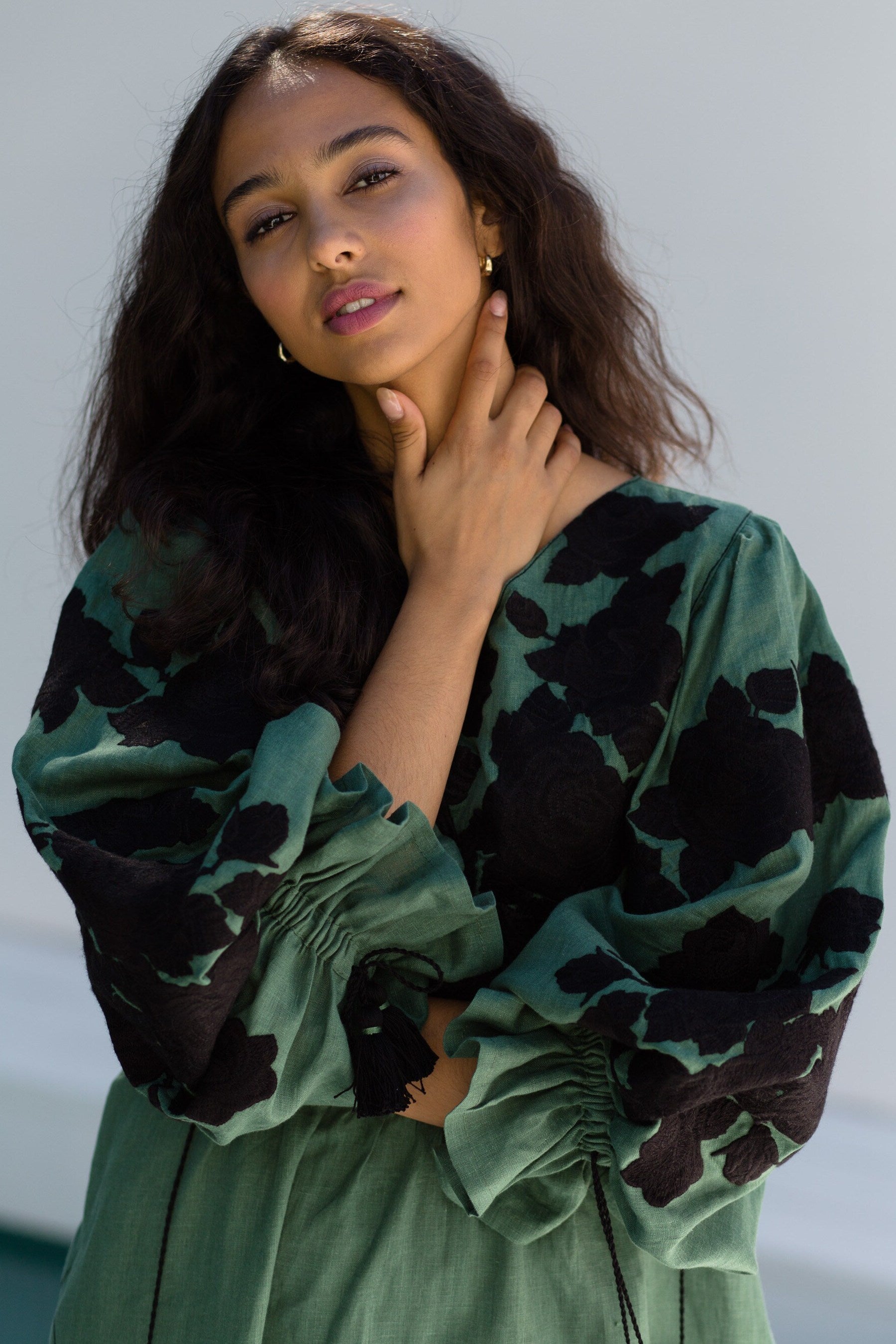 Roses garden embroidered linen dress Floral bohemian clothing