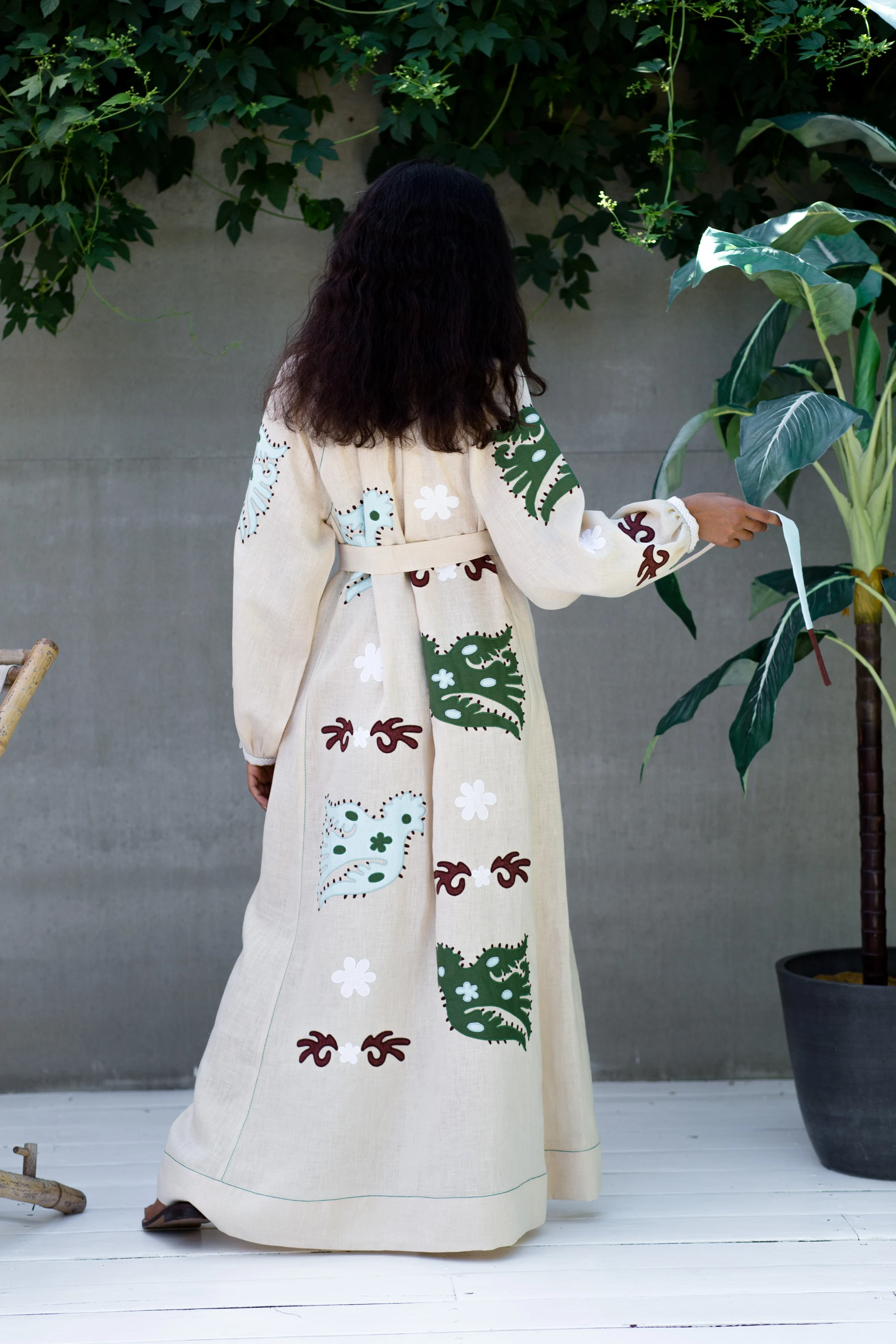 Parrot embroidered dress kaftan Bohemian clothing