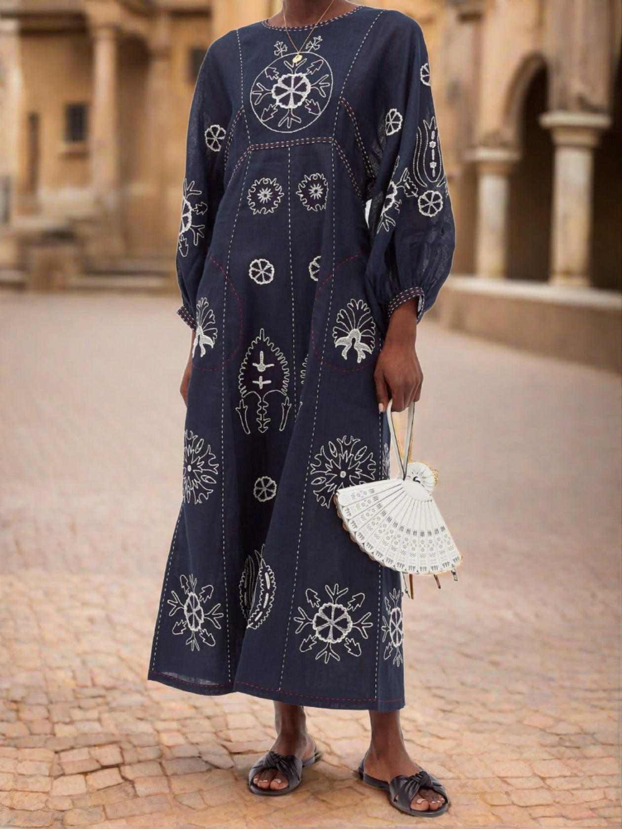 Embroidered boho dress Jasmine embroidery linen kaftan