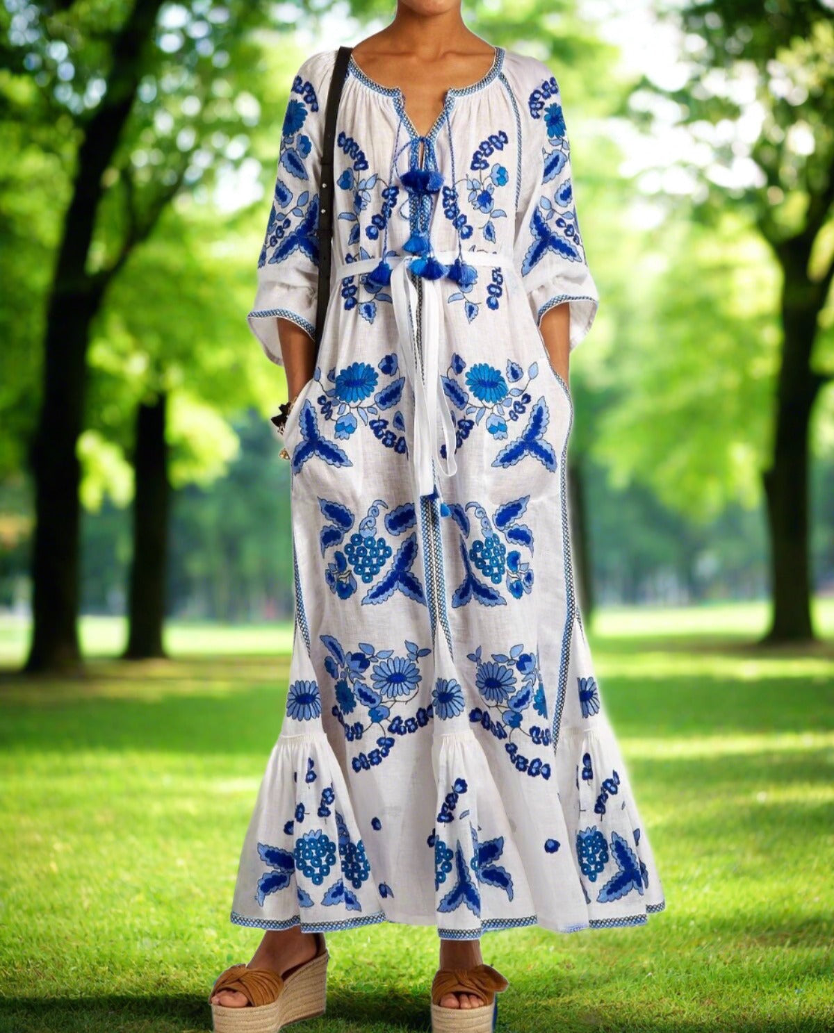 Embroidered linen dress boho vyshyvanka Ukrainian embroidery robe