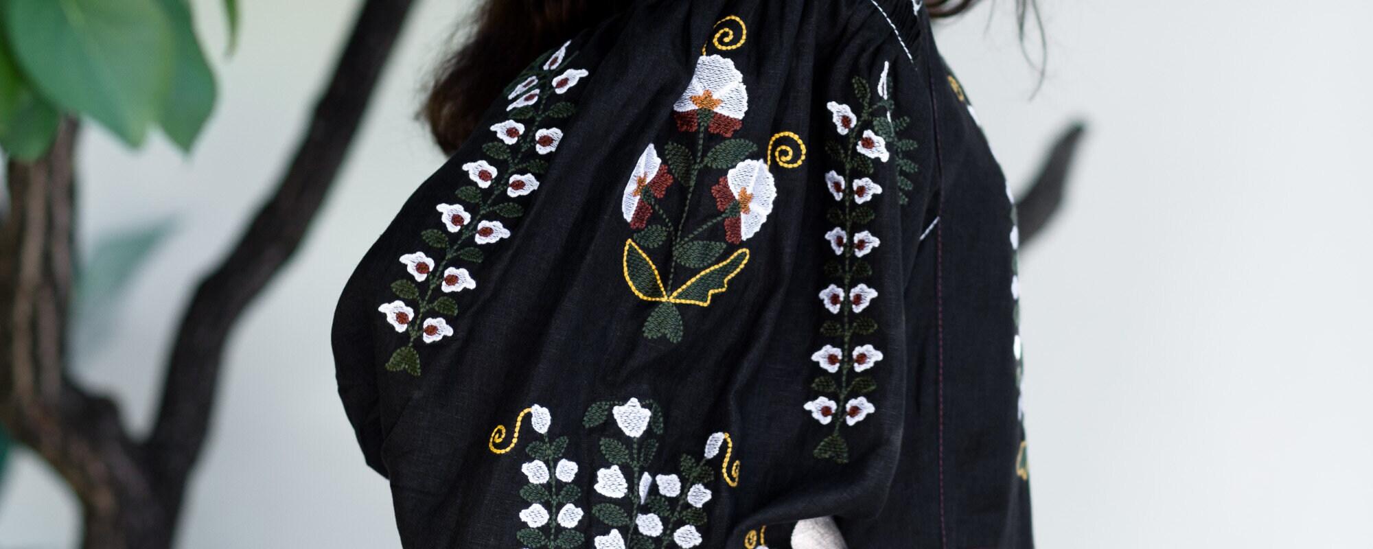 Linen Embroidery flowers Dress