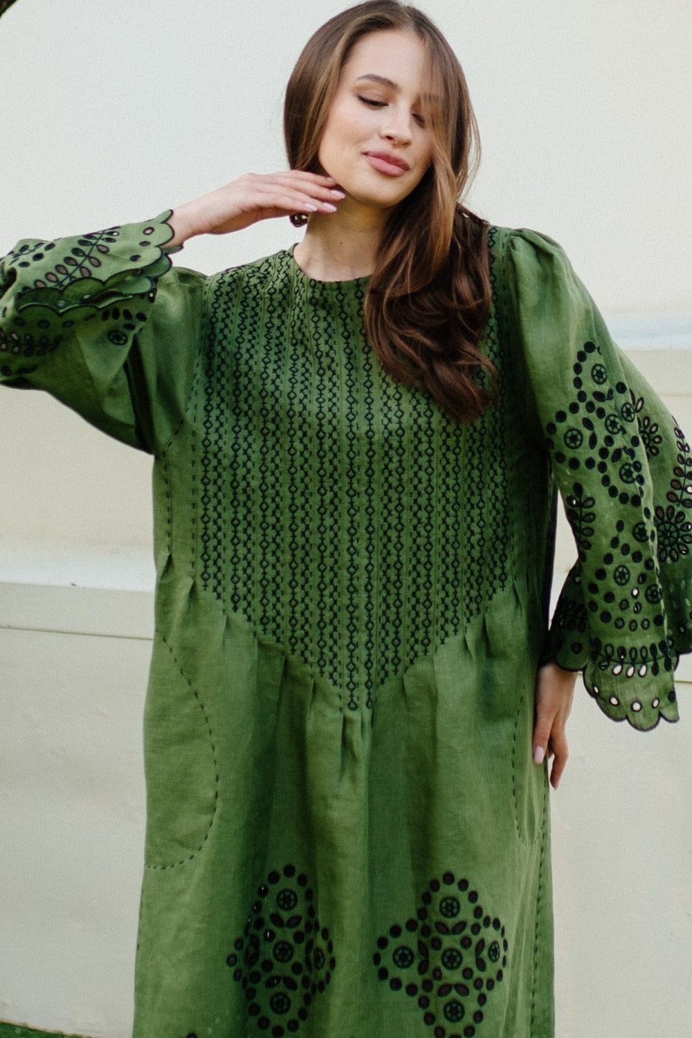 Loose richelieu embroidered dress Ukrainian fashion linen dresses