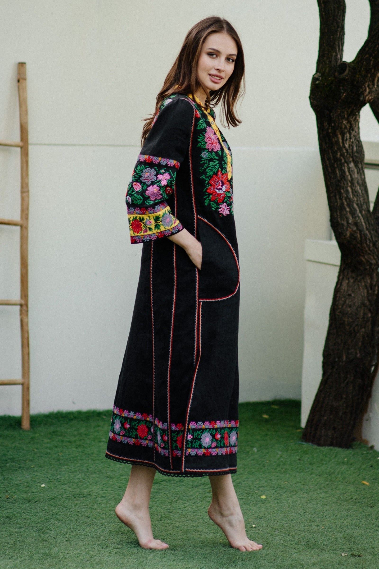 Lulu black embroidered dress Linen Ukrainian fashion vyshyvanka