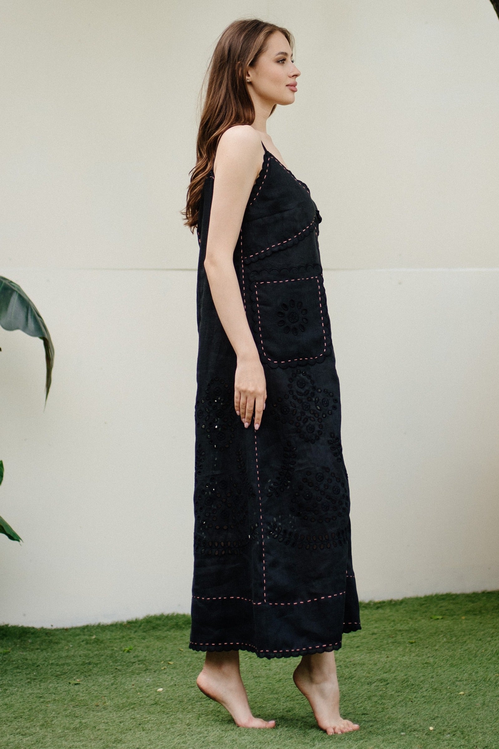 Richelieu embroidered linen sundress