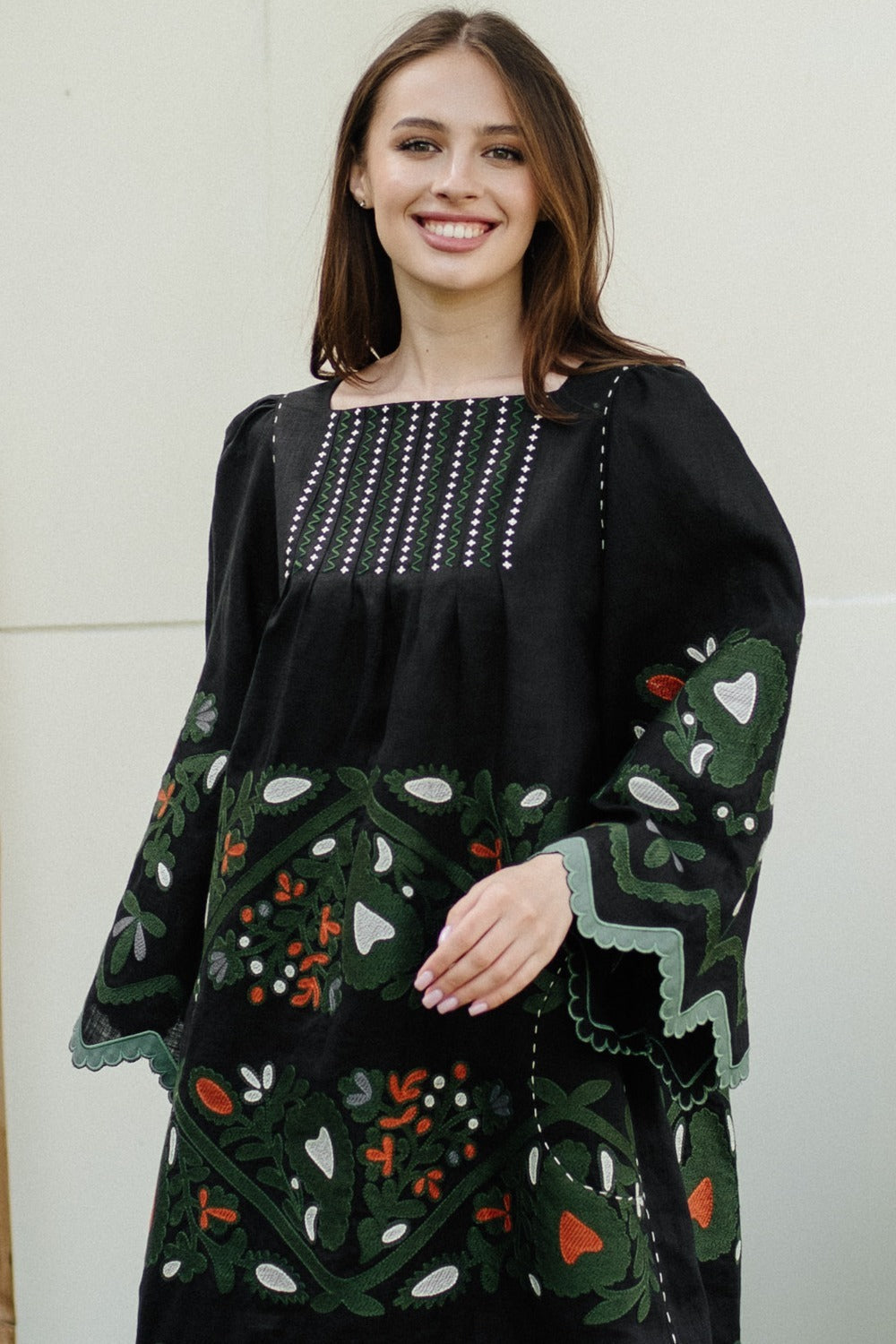 Rushka linen embroidered dress Ukrainian floral embroidery vyshyvanka