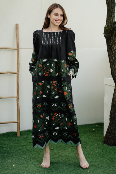 Rushka linen embroidered dress Ukrainian floral embroidery vyshyvanka
