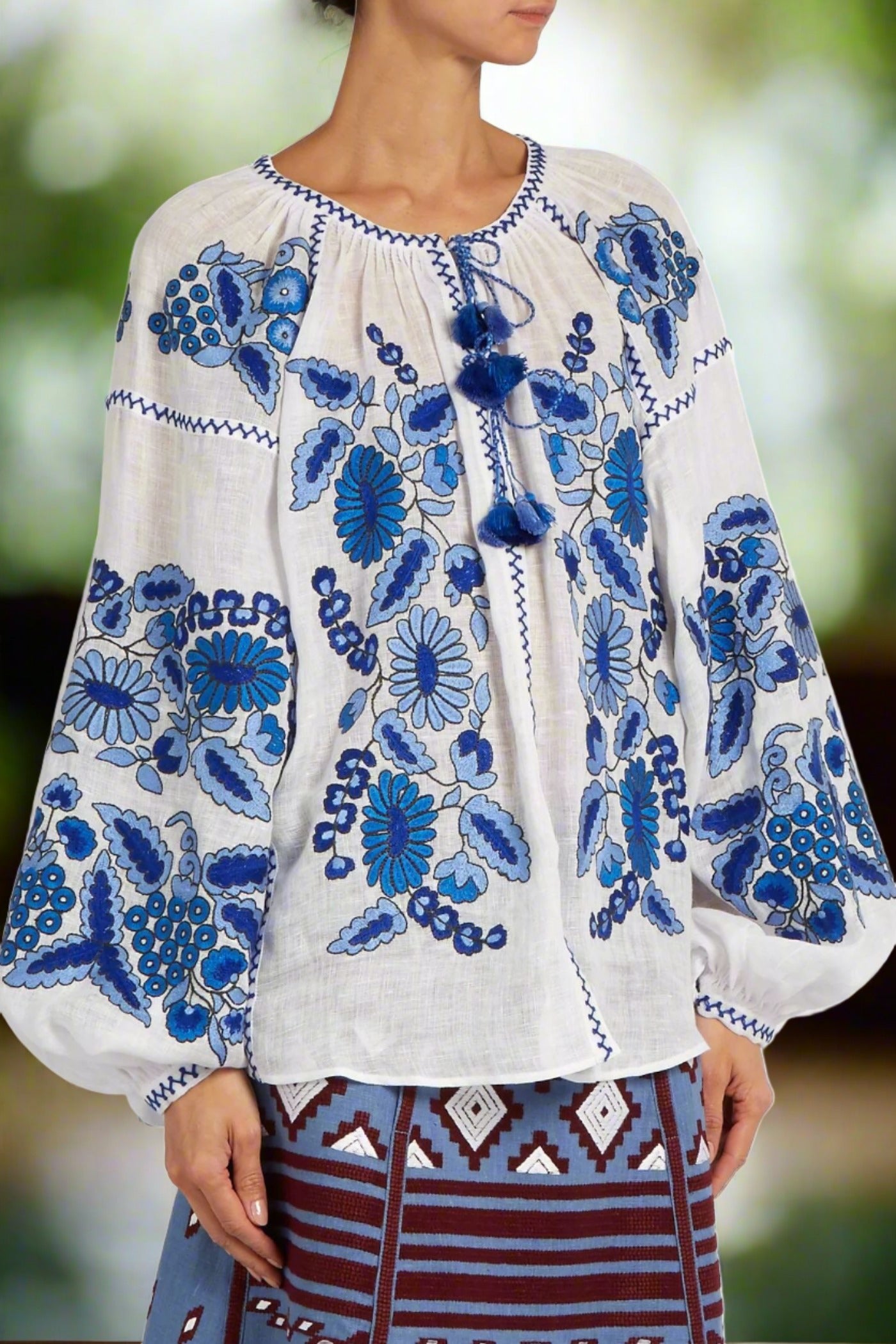 Fashion boho blouse Vyshyvanka with floral embroidery Bohemian embroidered shirt top