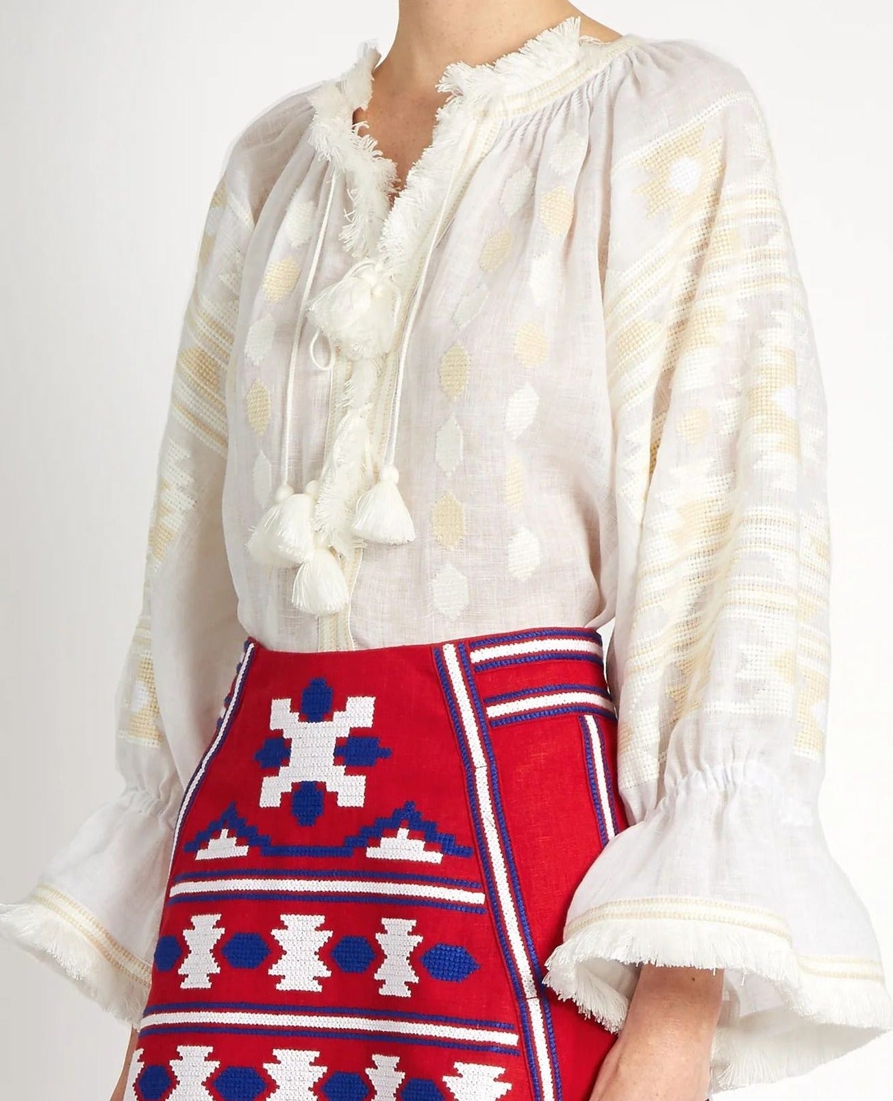 White linen summer blouse Embroidered shirt top