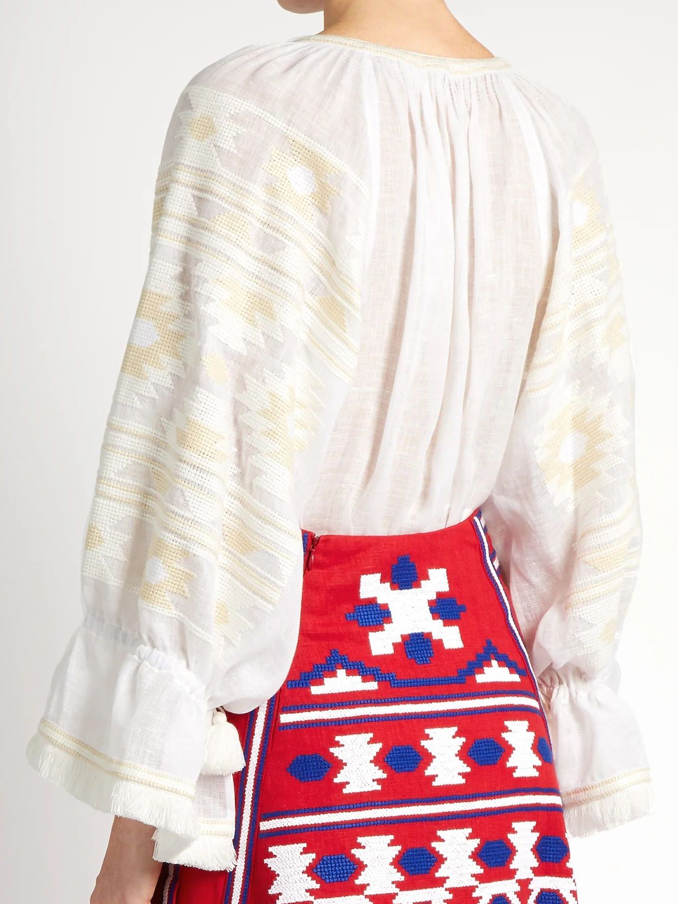 White linen summer blouse Embroidered shirt top