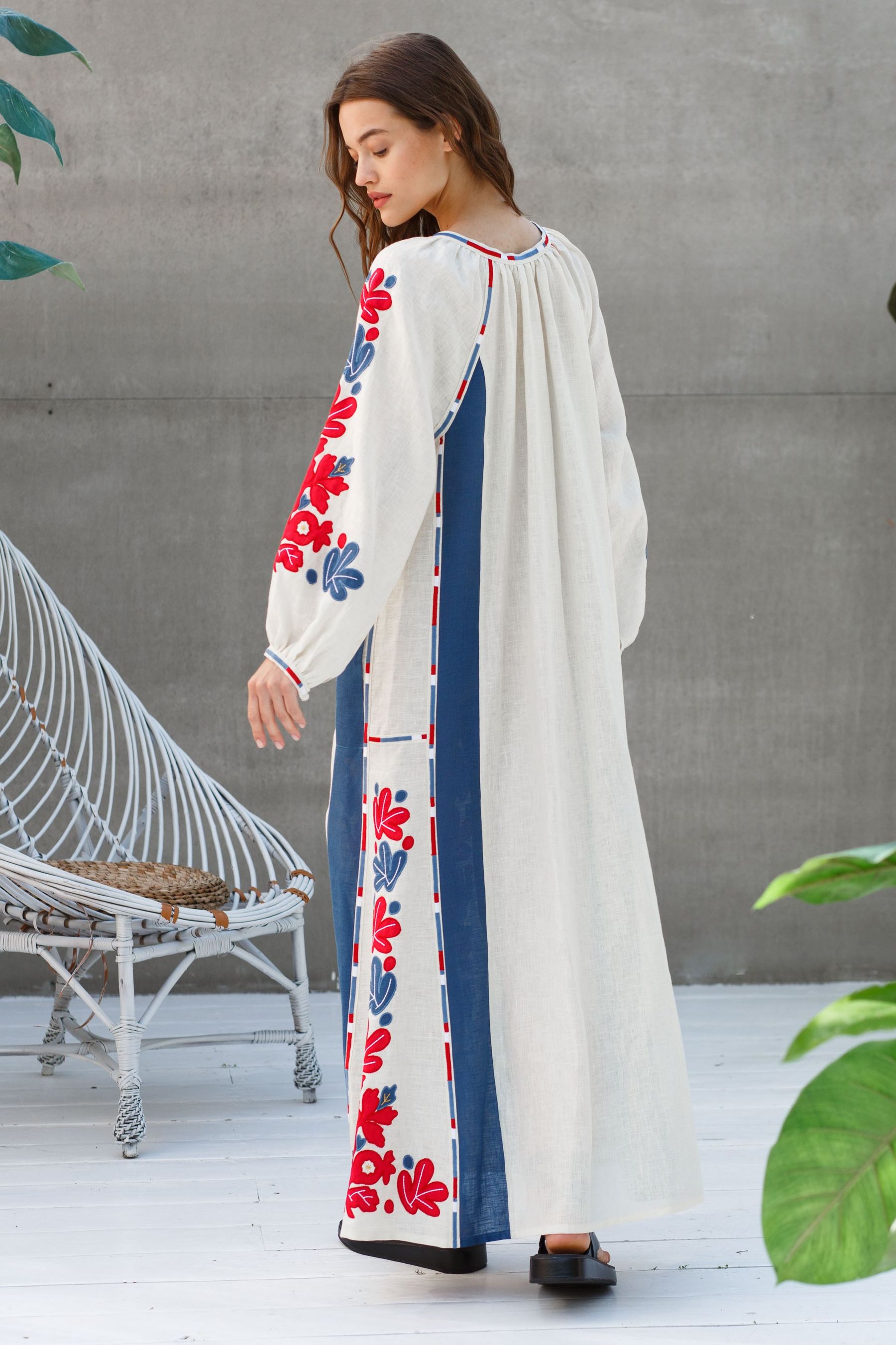 Embroidered dress with applique Leaves Ukrainian wedding outfit