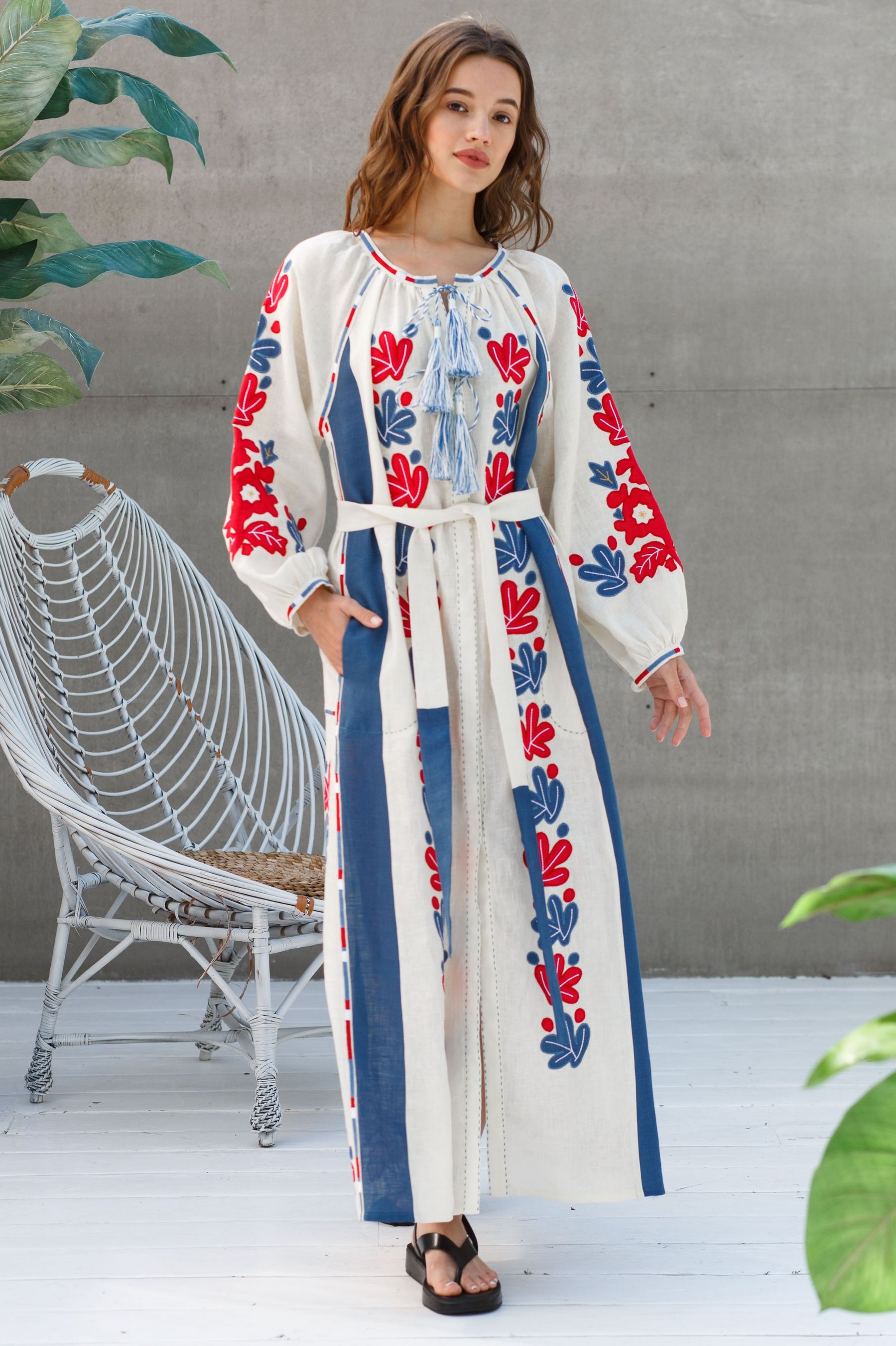 Embroidered dress with applique Leaves Ukrainian wedding outfit