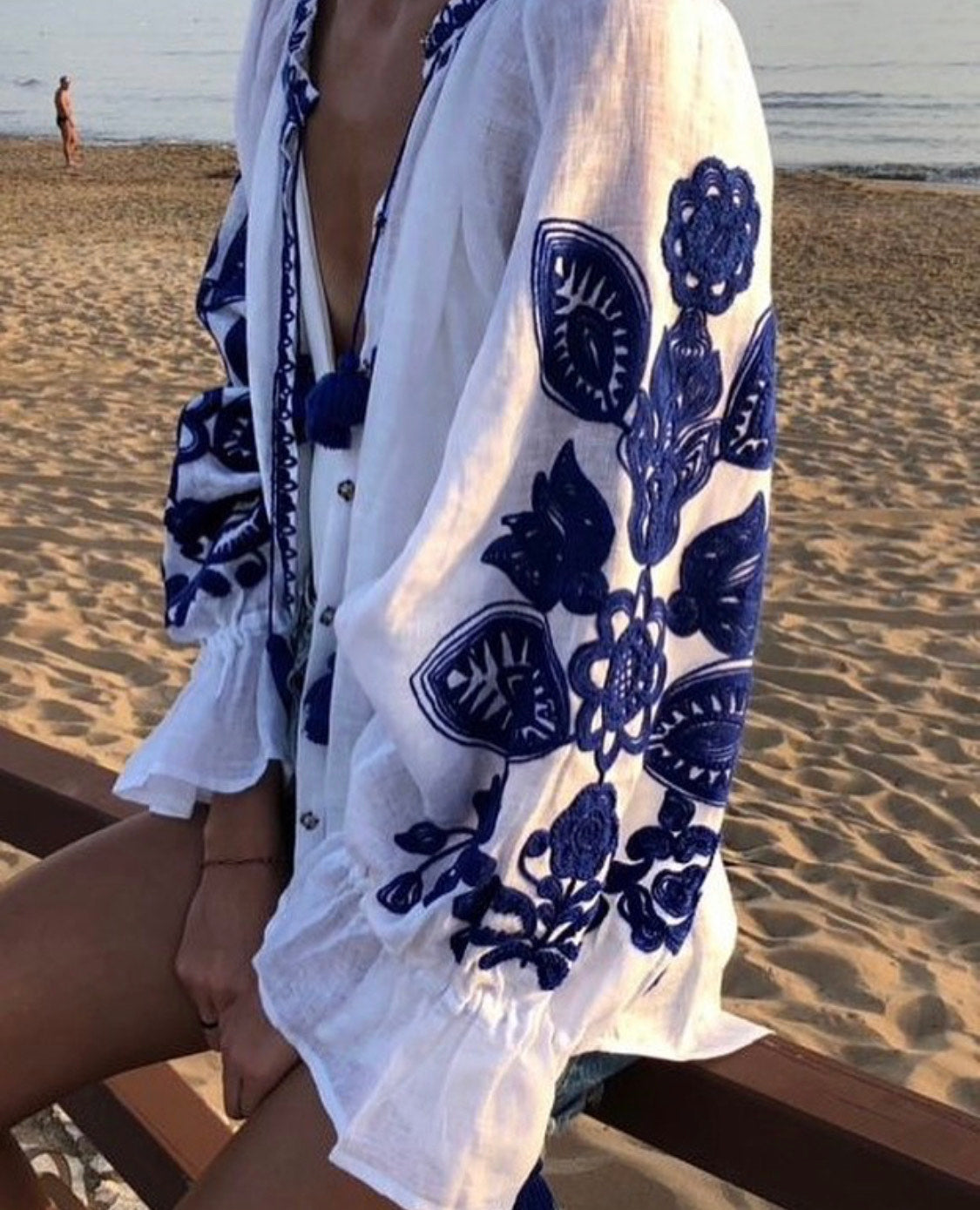 Embroidered linen blouse top Tree of life