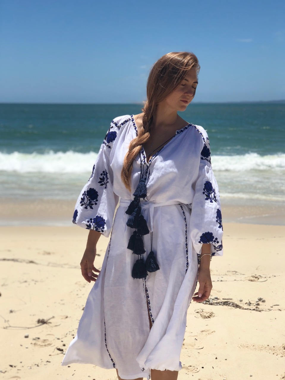 Vyshyvanka dress Embroidered white robe Bohemian oversized tunic