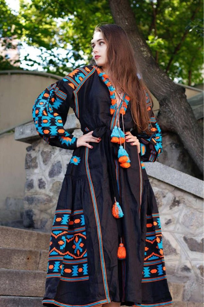 Embroidered linen dress Fashion boho outfit vyshyvanka