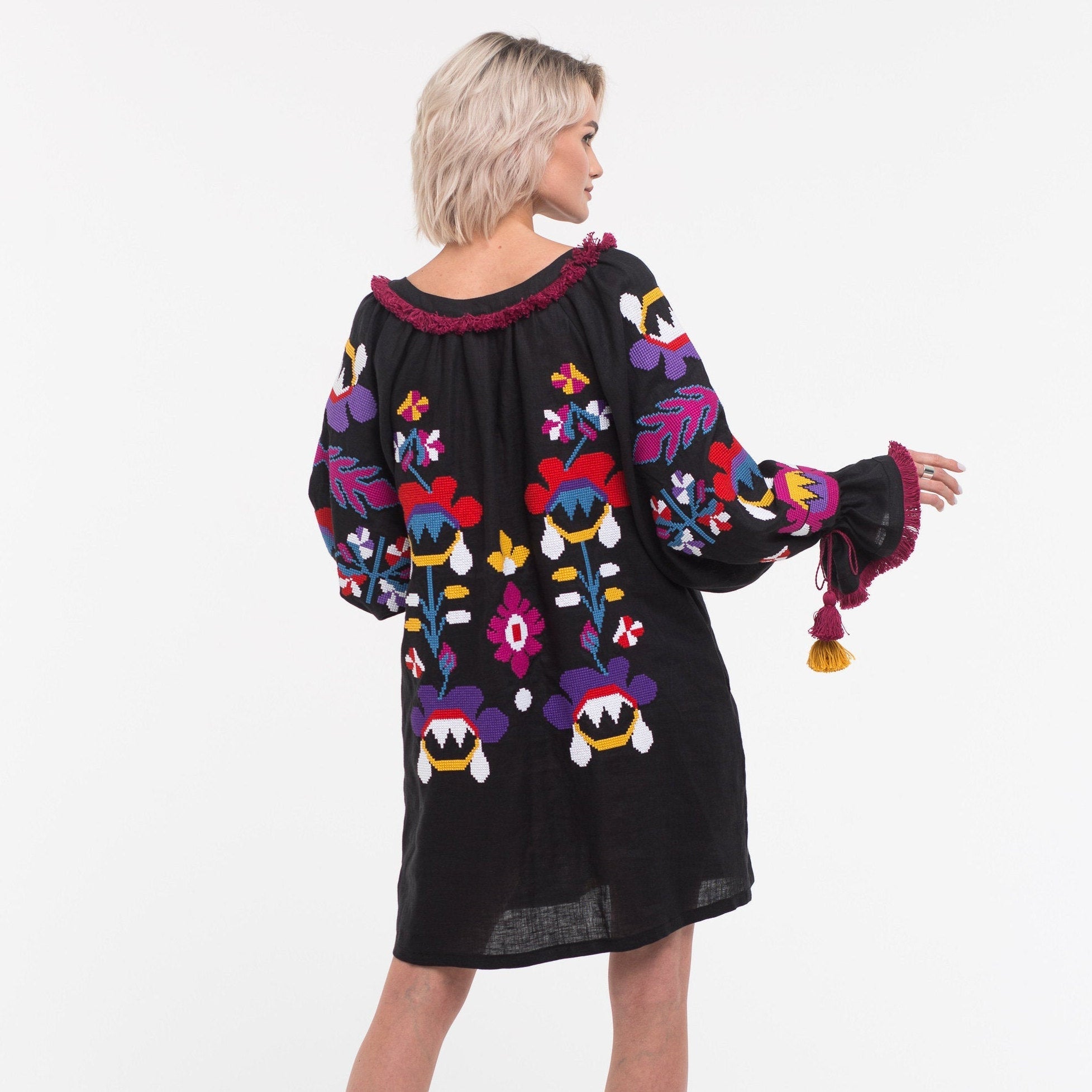 Ethnic embroidered linen tunic dress Astrid