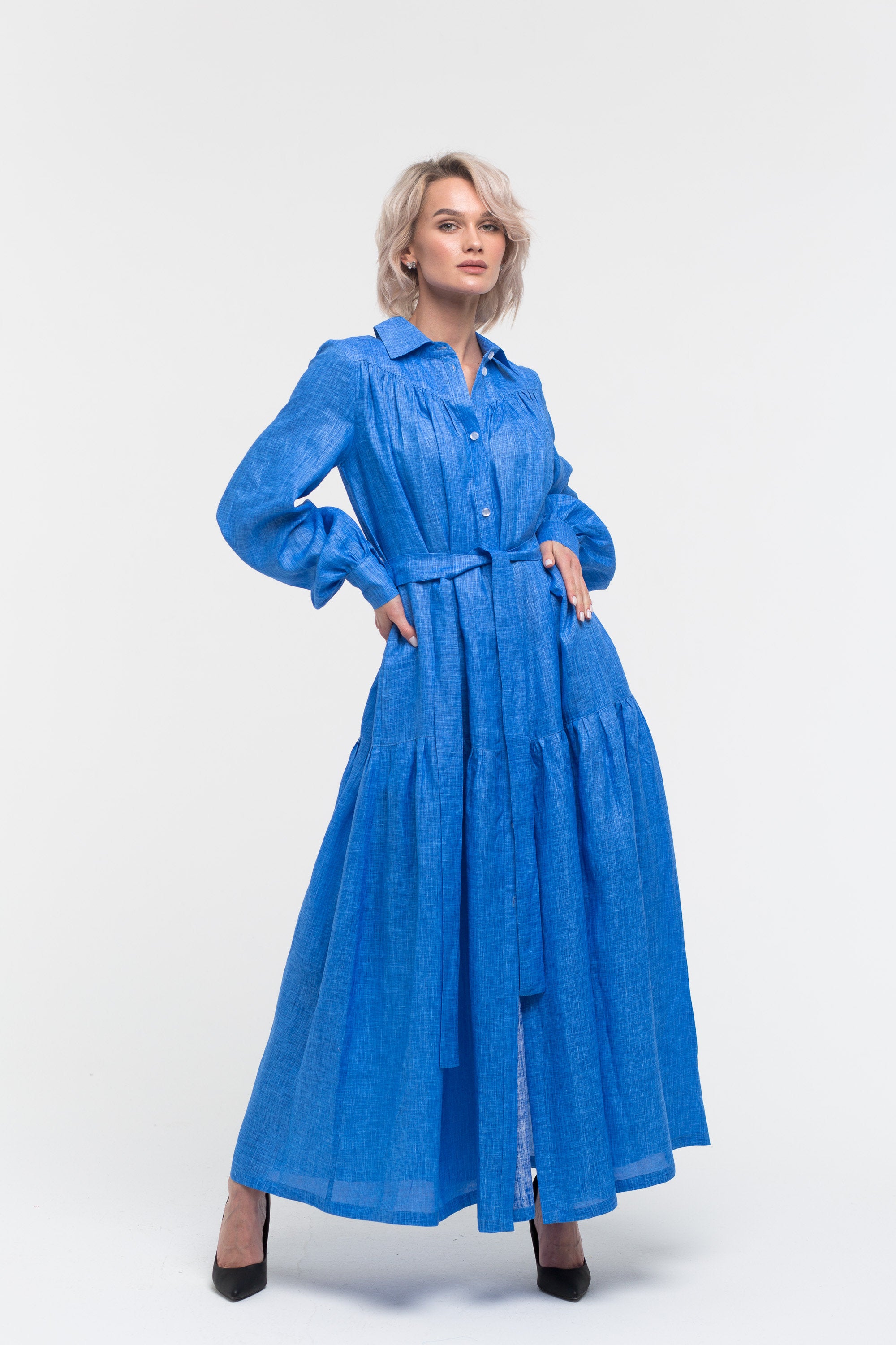 Linen maxi dress Long sleeve kaftan Fashion outfit