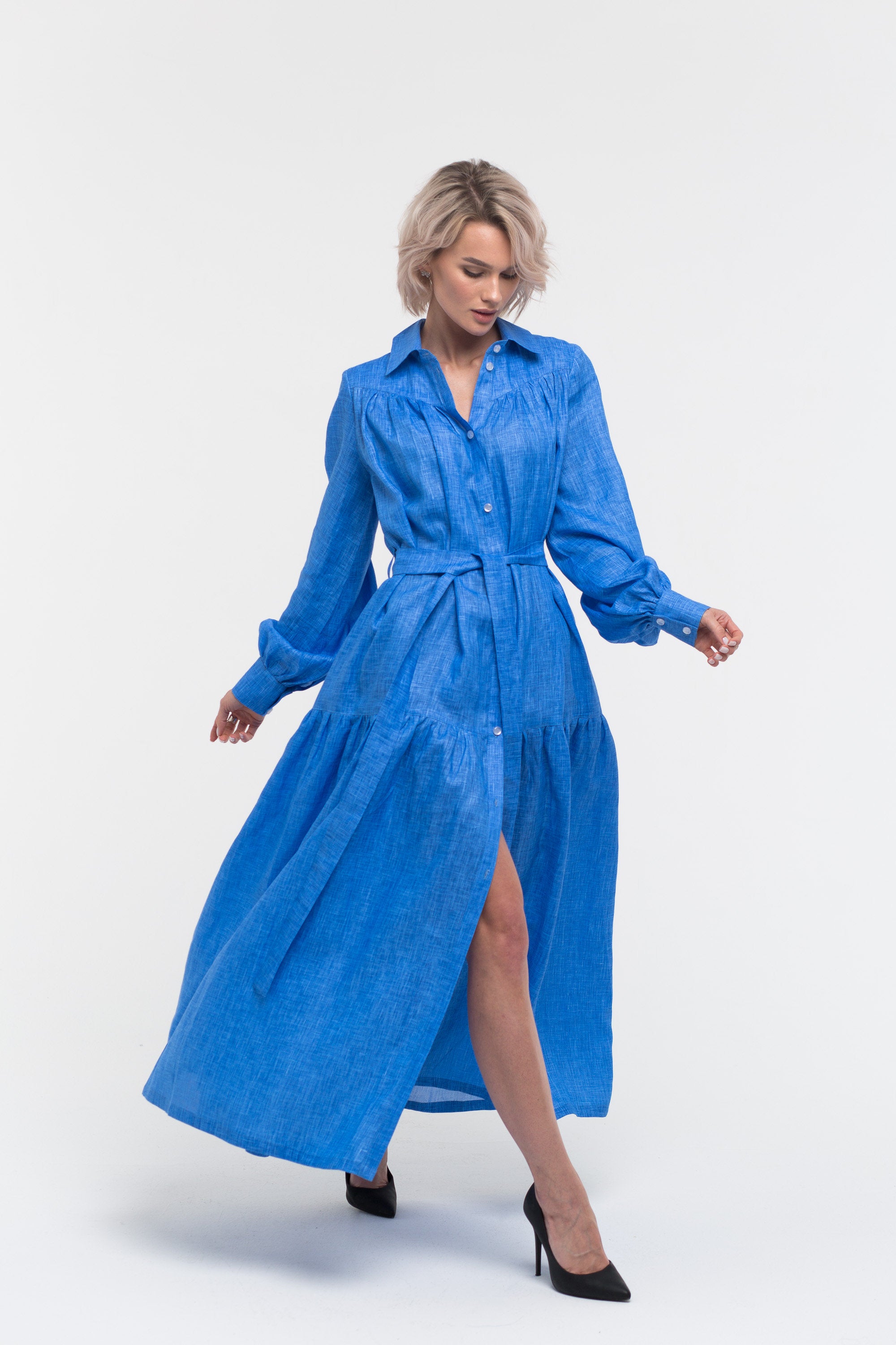 Linen maxi dress Long sleeve kaftan Fashion outfit