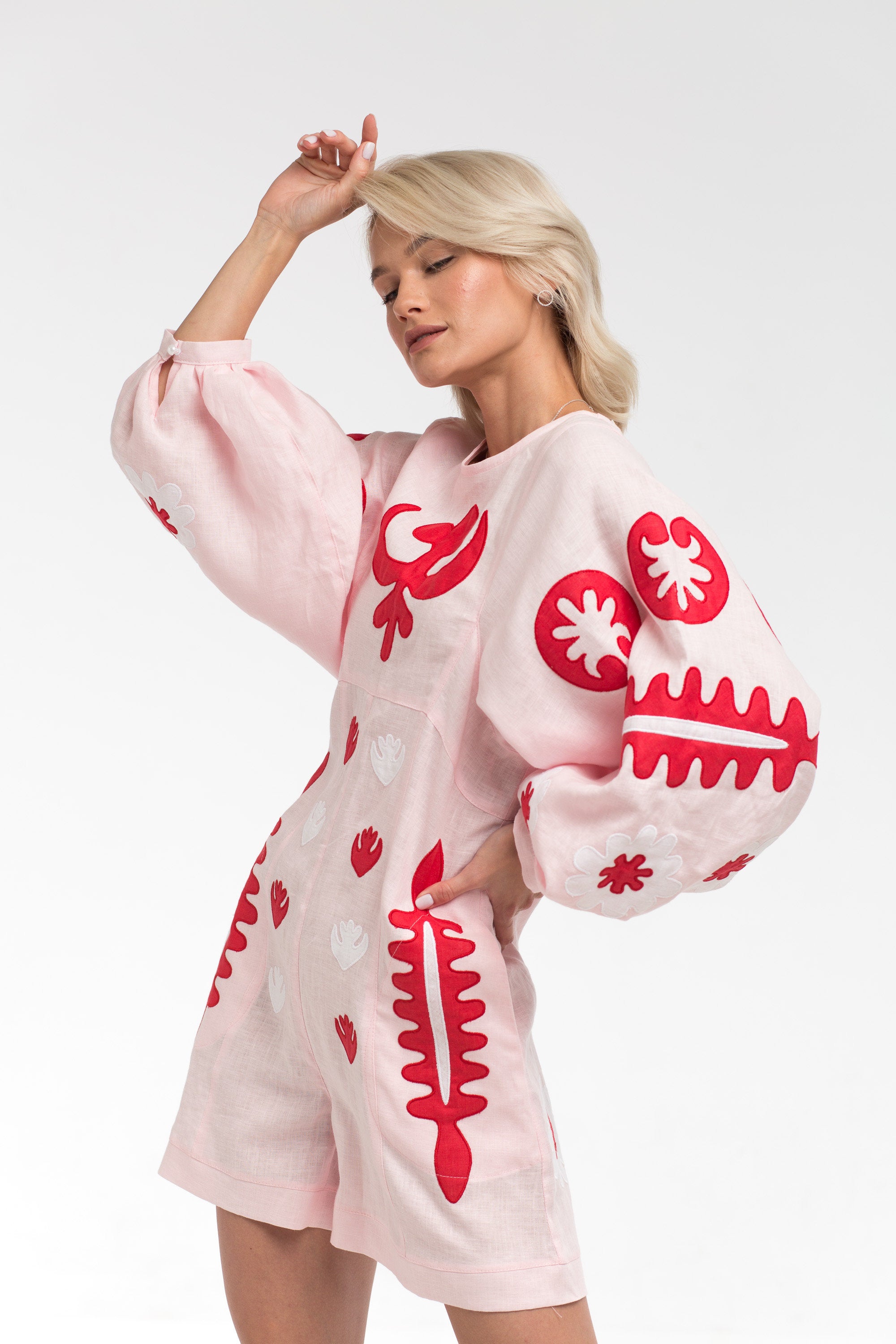 Embroidered playsuit Applique boho romper Custom bohemian clothing for beach wedding