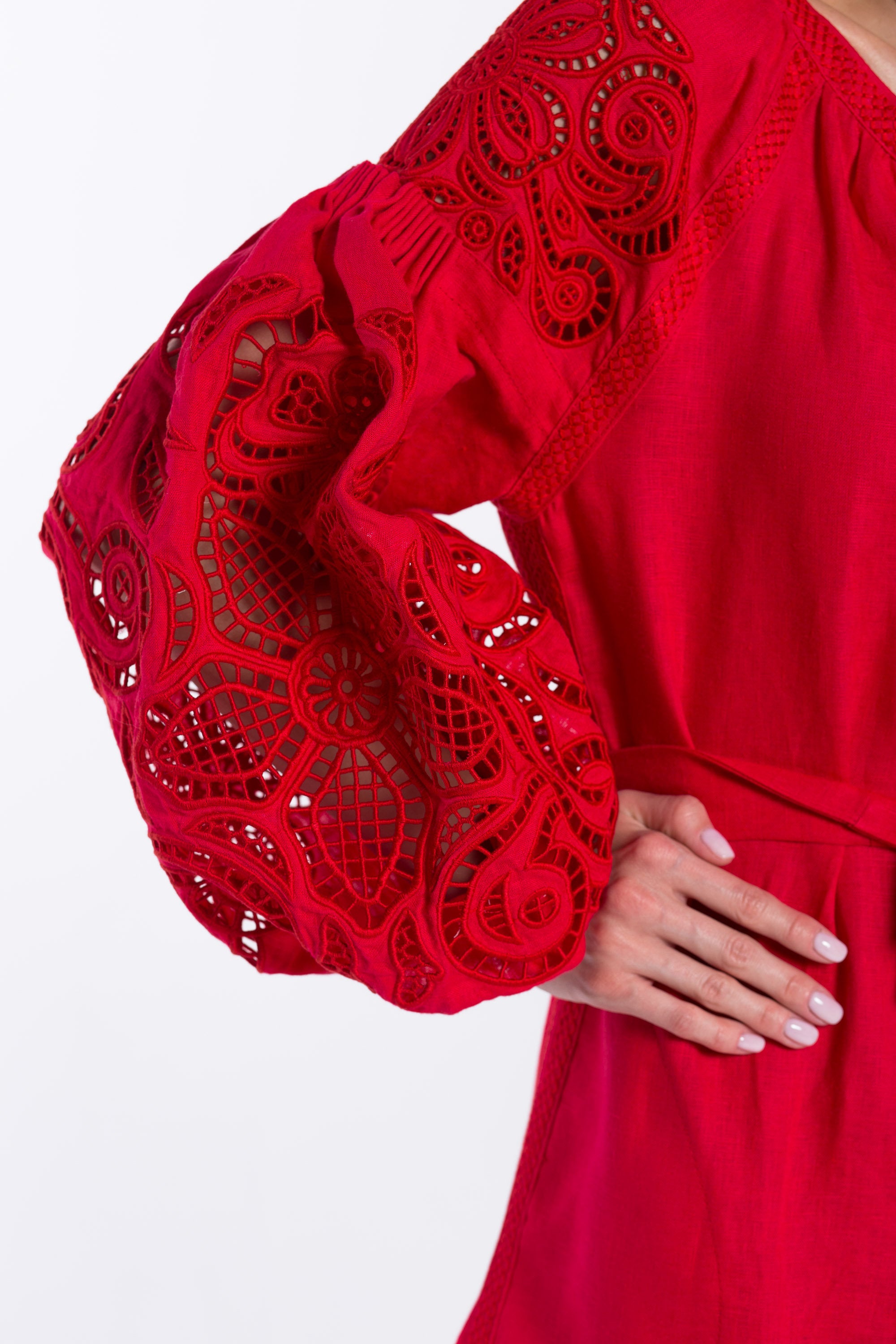 Floral eyelet embroidered linen dress Summer resort outfit