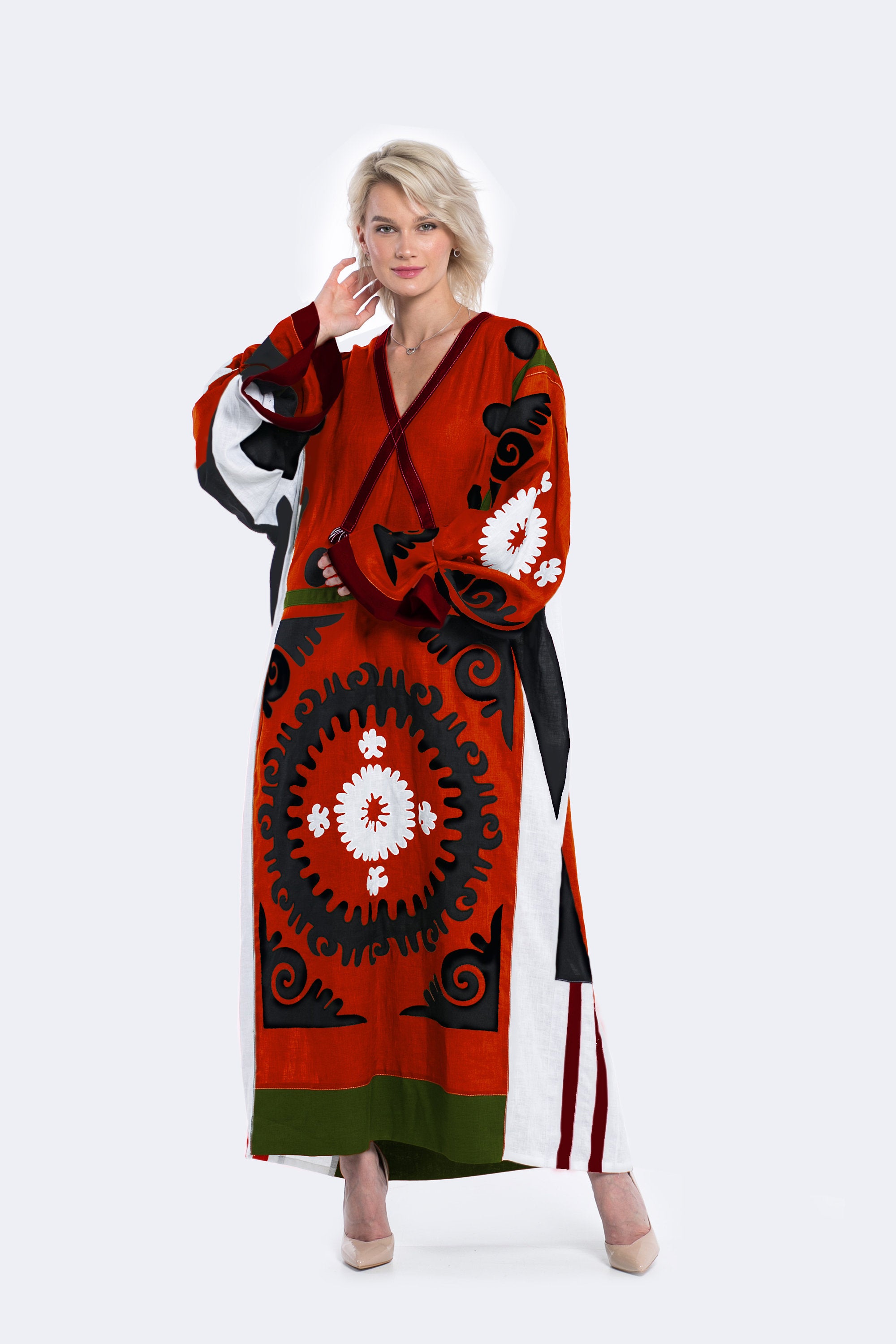 Negroni embroidered dress Oversized kaftan with ethnic applique embroidery