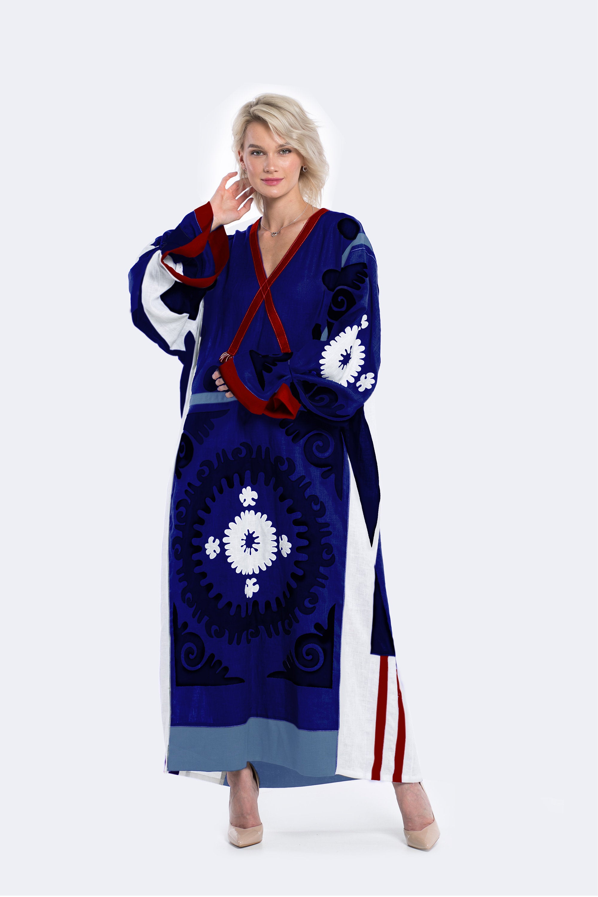 Negroni embroidered dress Oversized kaftan with ethnic applique embroidery