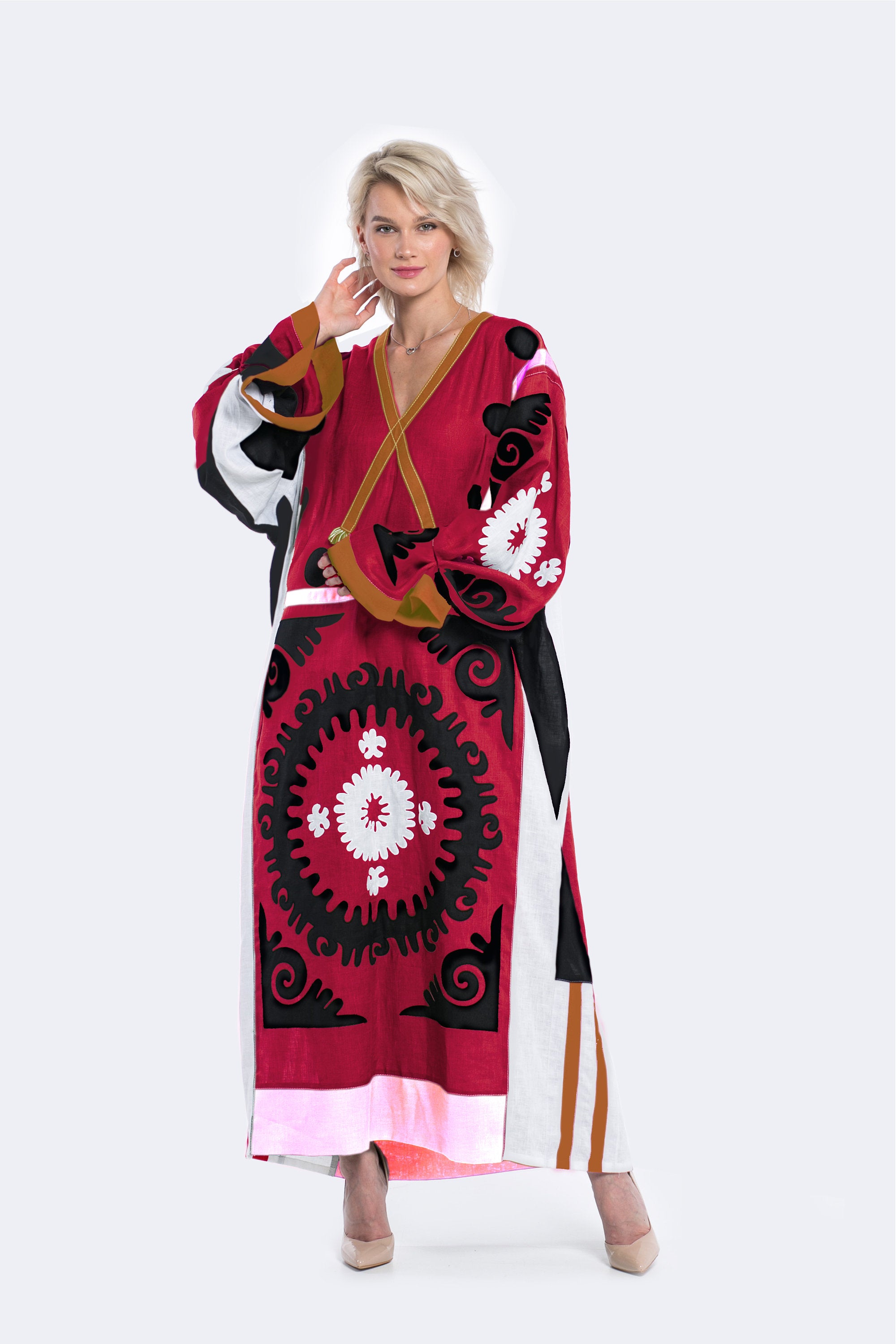 Negroni embroidered dress Oversized kaftan with ethnic applique embroidery