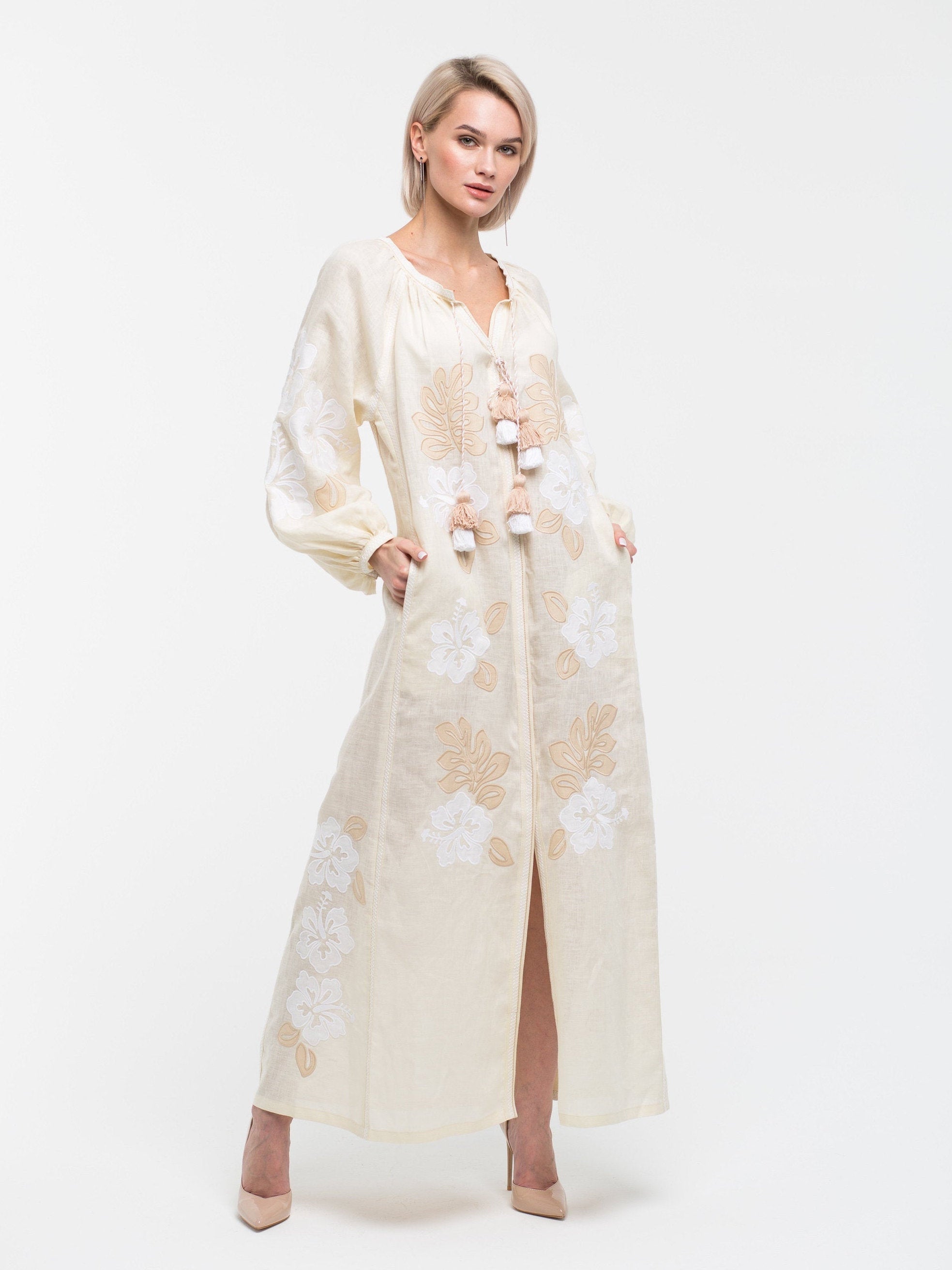 Applique Embroidered Wedding Dress * Fashion Ethnic Outfit XL / Midi