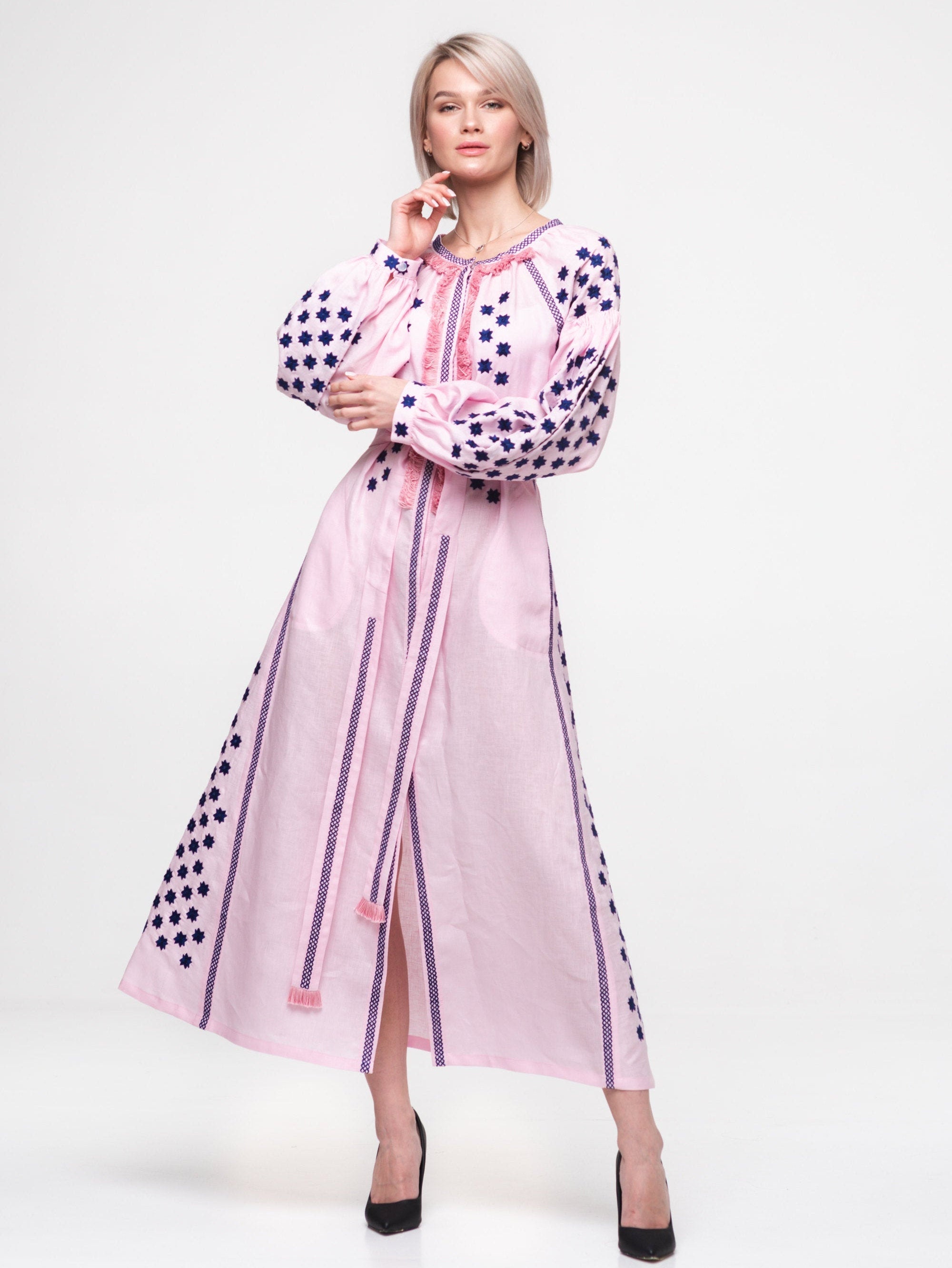 Embroidered dress Stars embroidery Bohemian wedding kaftan